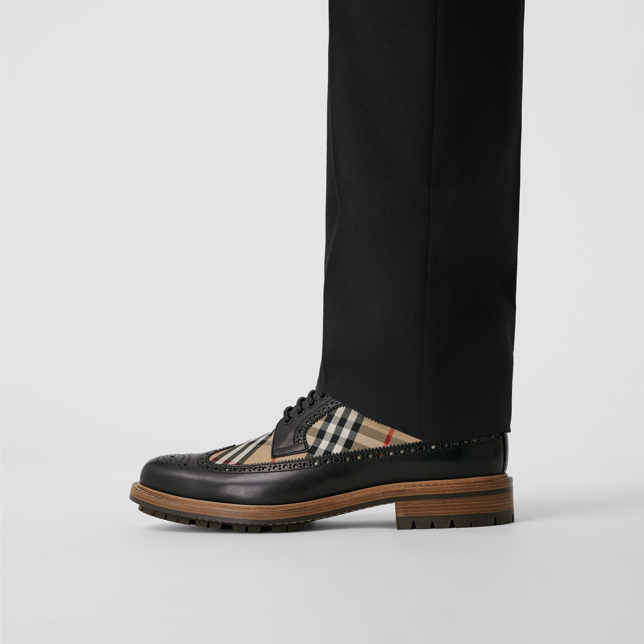 Vintage Check Panel Leather Derby Shoes in Black - Men | Burberry® Official - 3