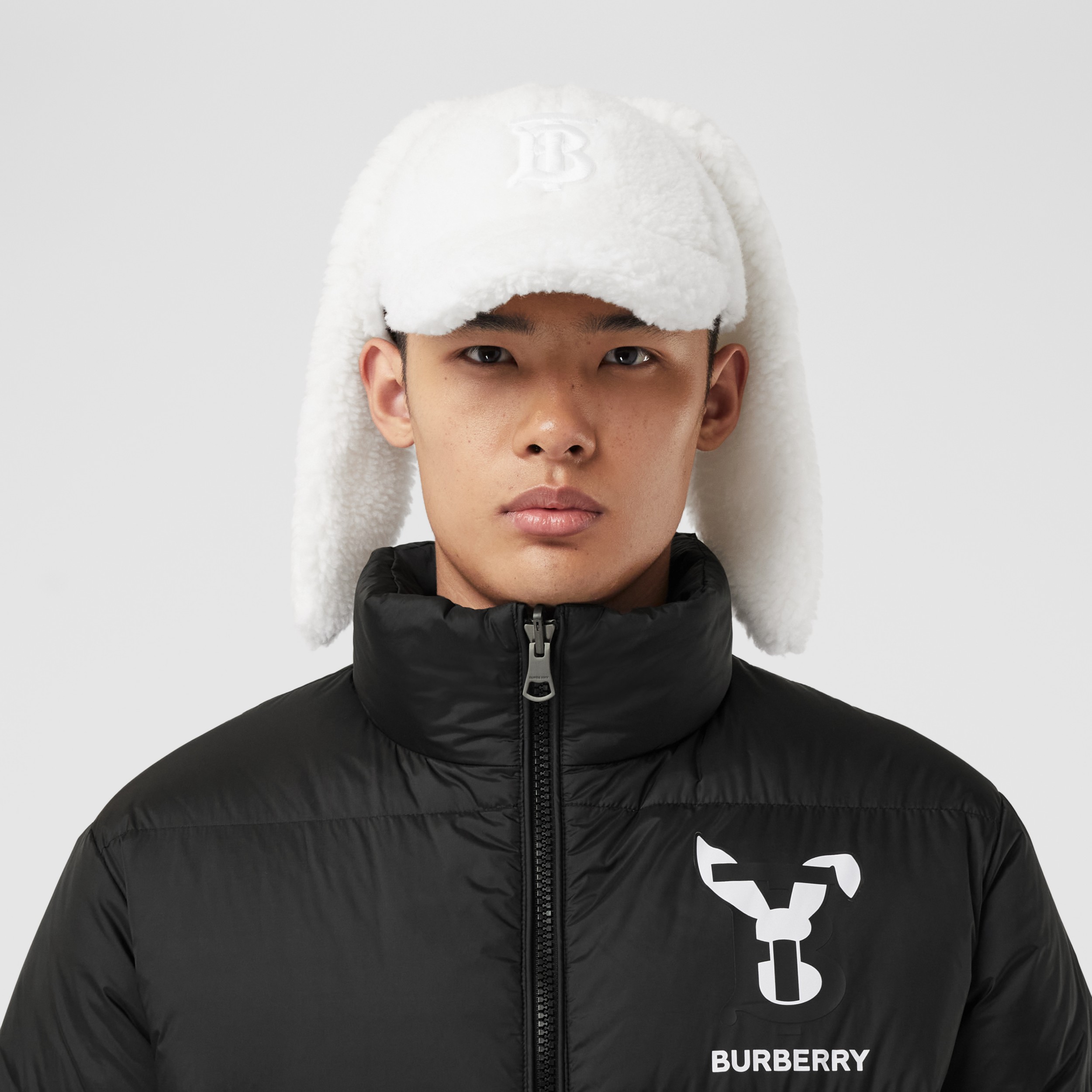 Rabbit Detail Fleece Baseball Cap in White | Burberry® Official - 3