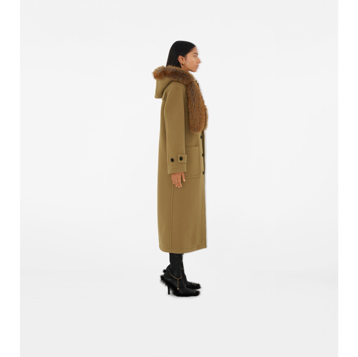 Duffle-coat en laine avec fausse fourrure