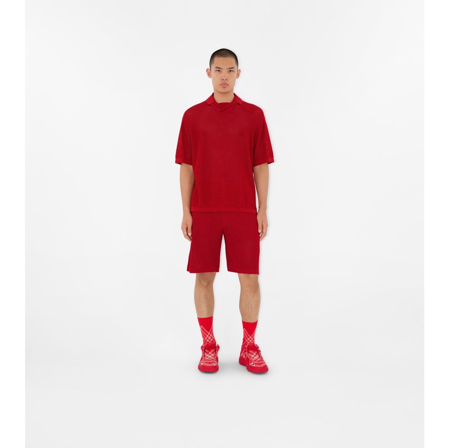 Silk Cotton Mesh Polo Shirt in Pillar Men Burberry® Official