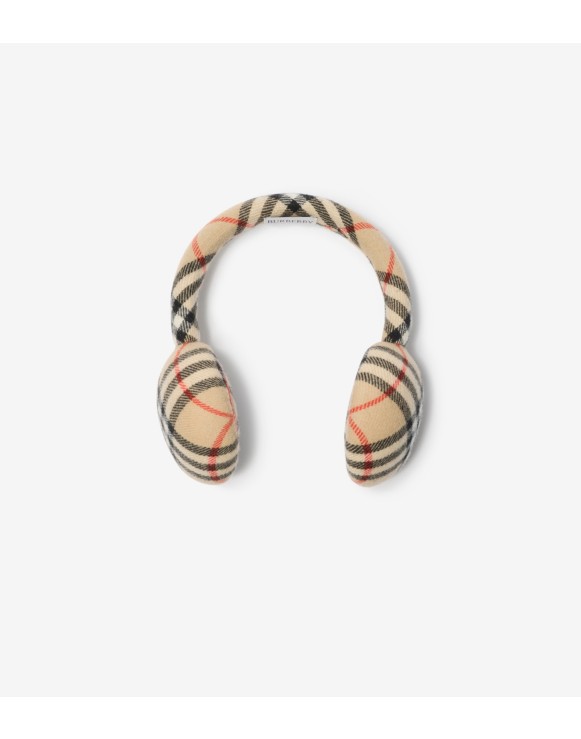 Check Wool Cashmere Earmuffs