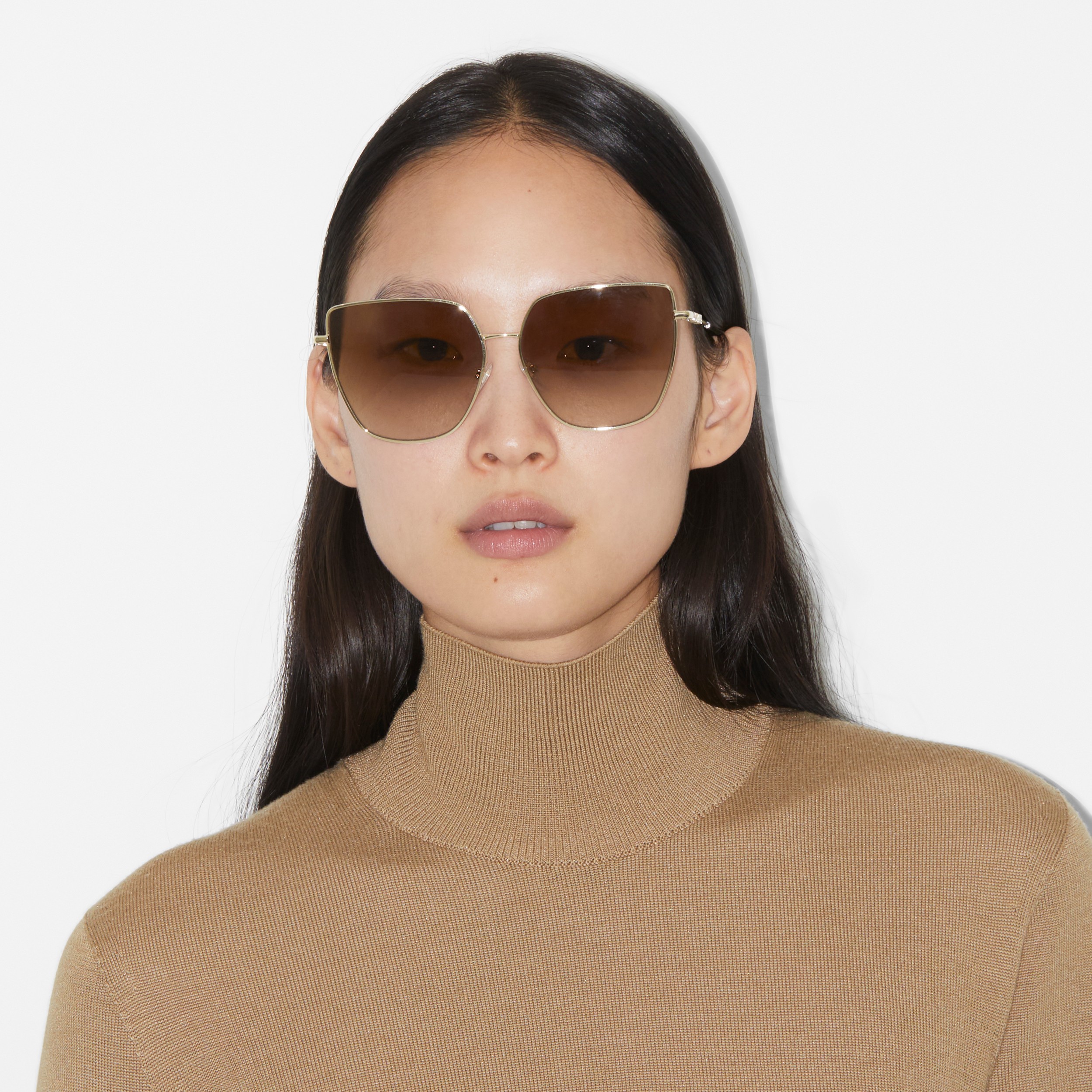Oversized Cat-eye Frame Sunglasses in Light Gold/brown Black - Women | Burberry® Official - 4