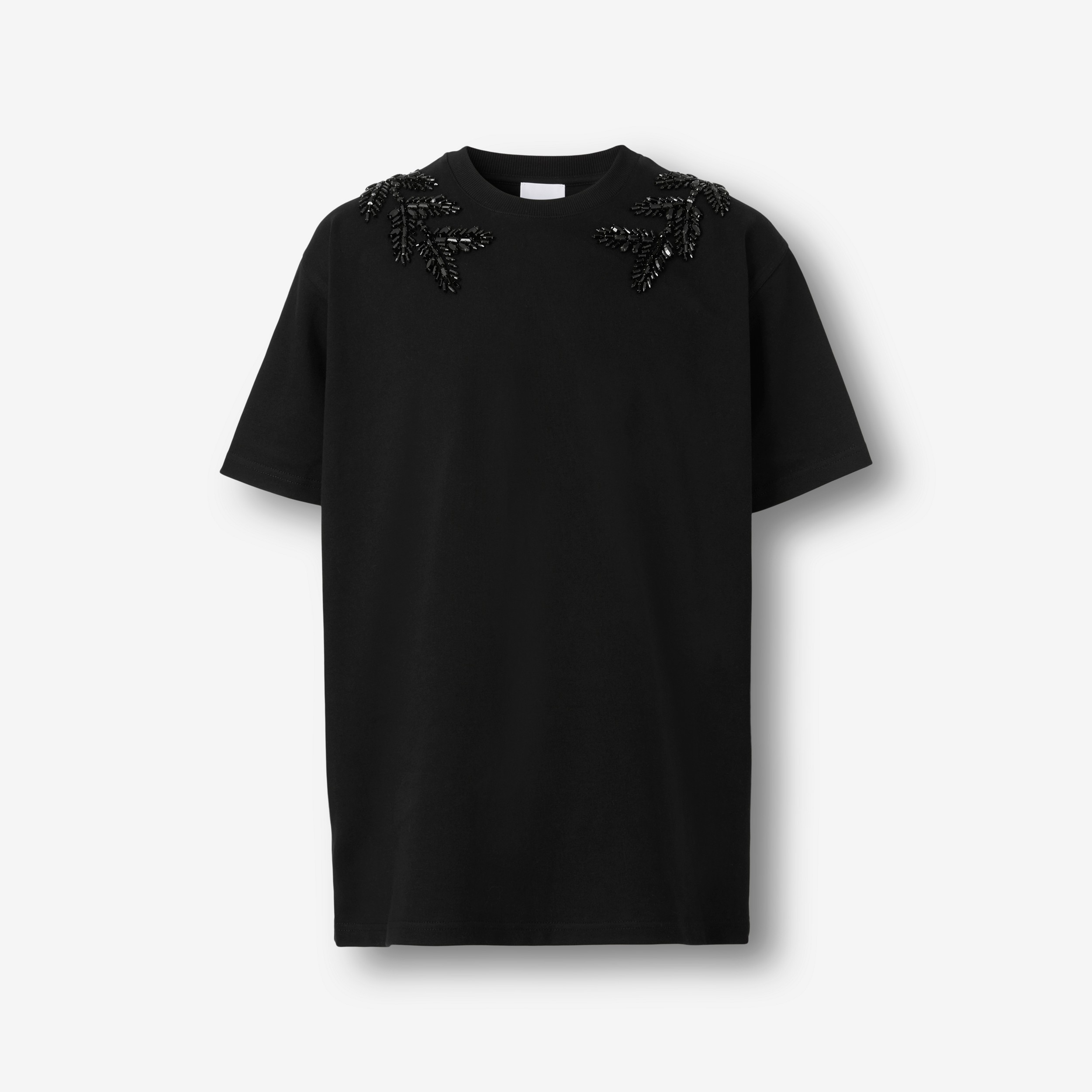 T-shirt in cotone con stemma con foglie di quercia in cristalli (Nero) - Uomo | Sito ufficiale Burberry® - 1