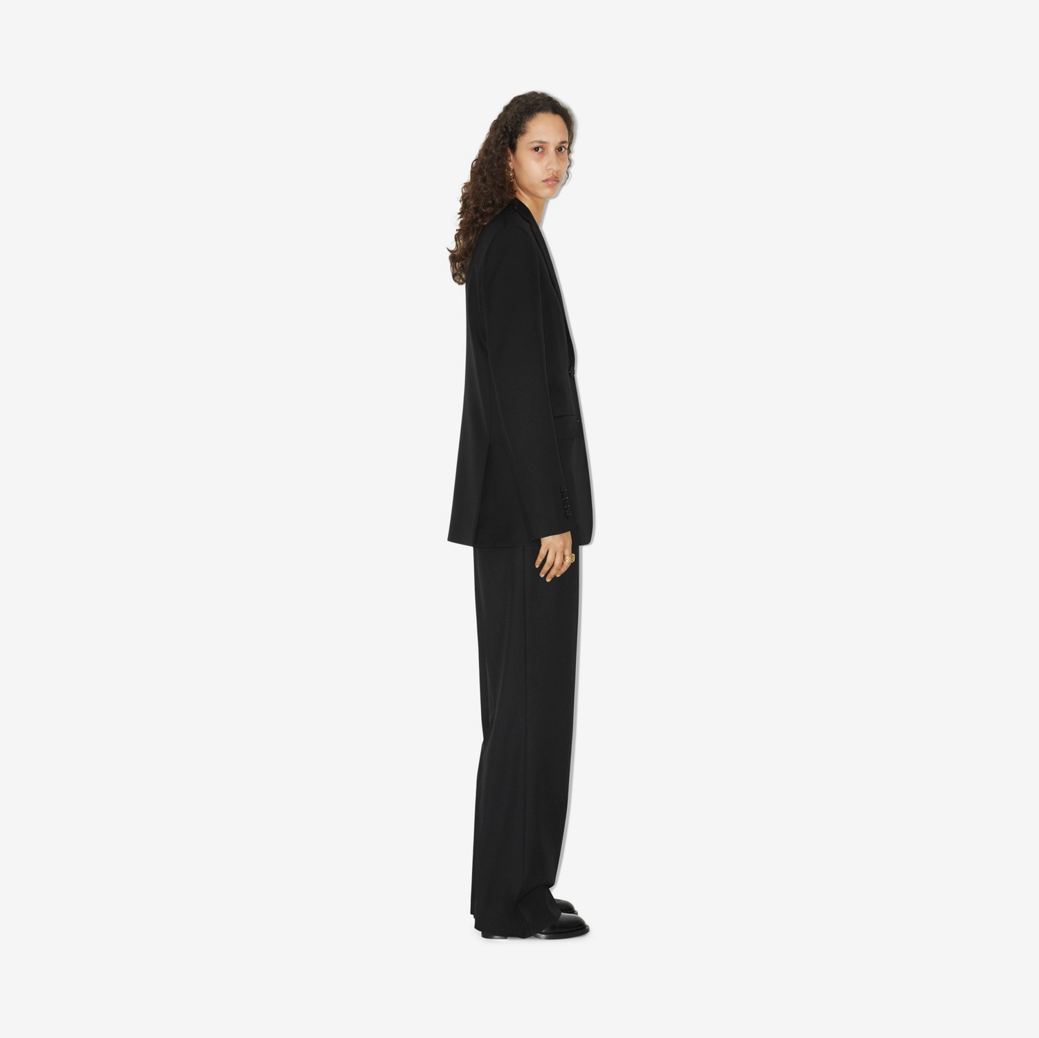 宽松版型羊毛斜纹量裁夹克 (黑色) - 女士 | Burberry® 博柏利官网