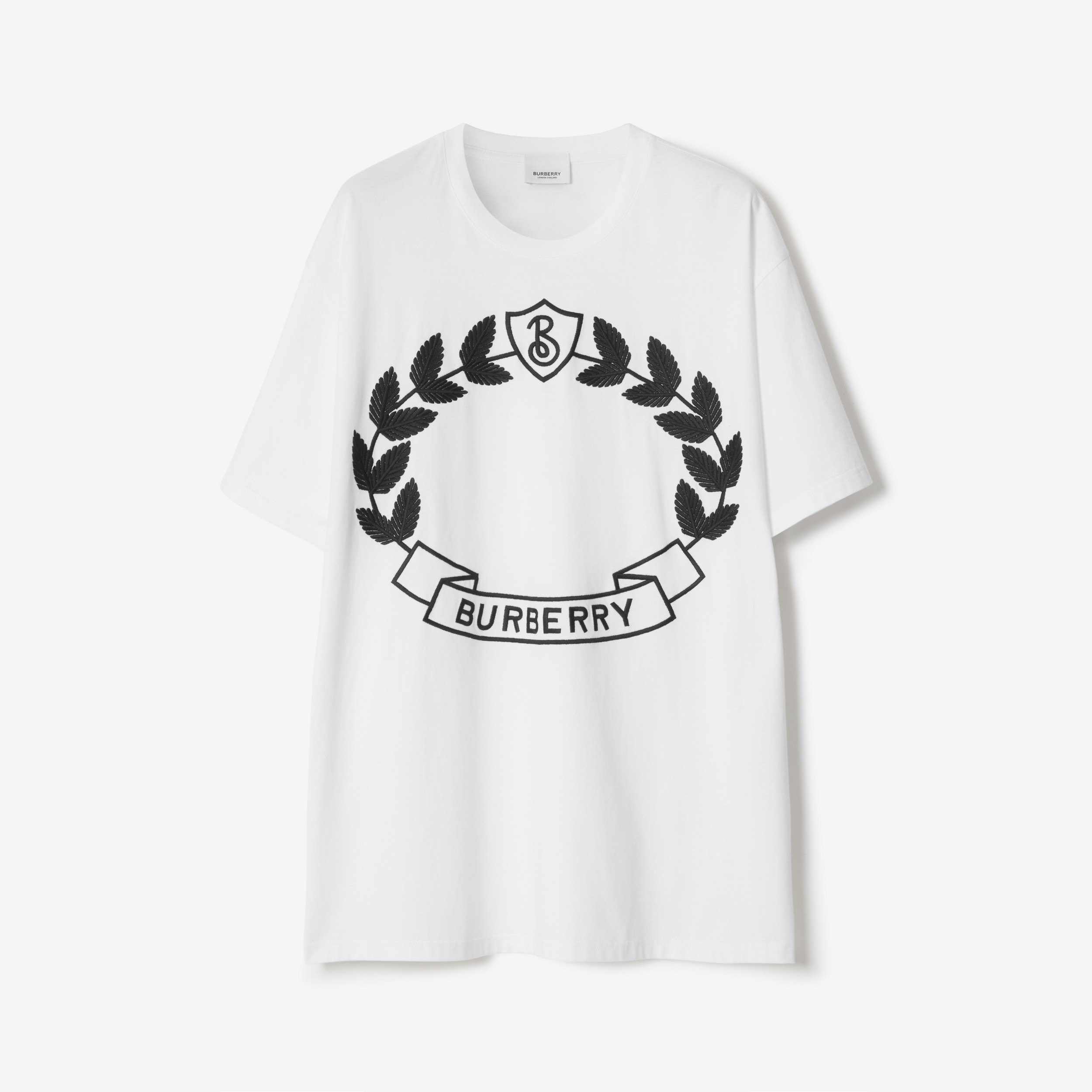 Camiseta oversize em algodão com emblema de folha de carvalho (Branco) - Mulheres | Burberry® oficial - 1