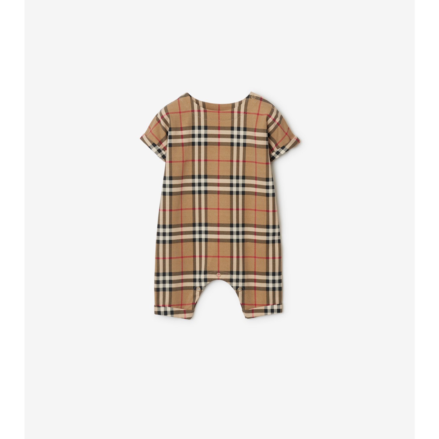Check Stretch Cotton Playsuit in Archive beige - Children | Burberry® Official