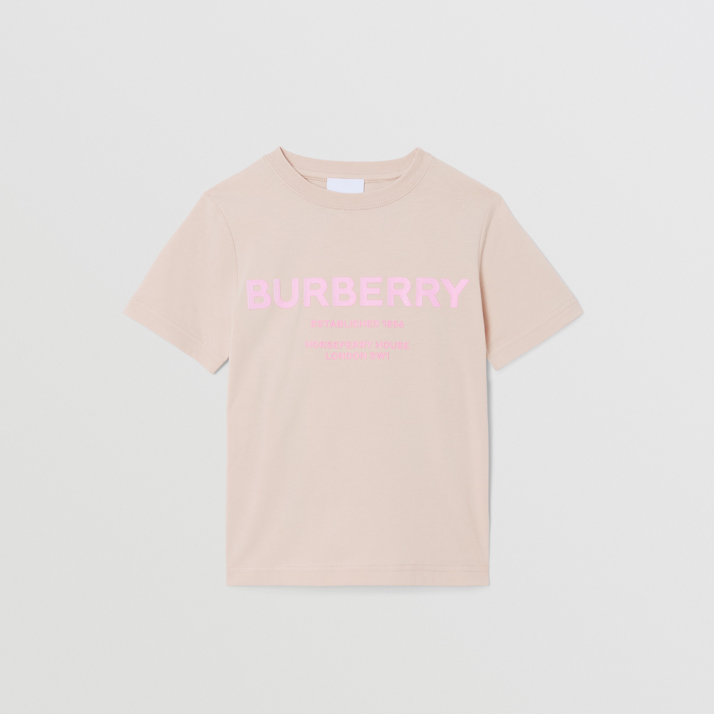 Horseferry Print Cotton T-shirt in Light Rose Beige | Burberry® Official - 1