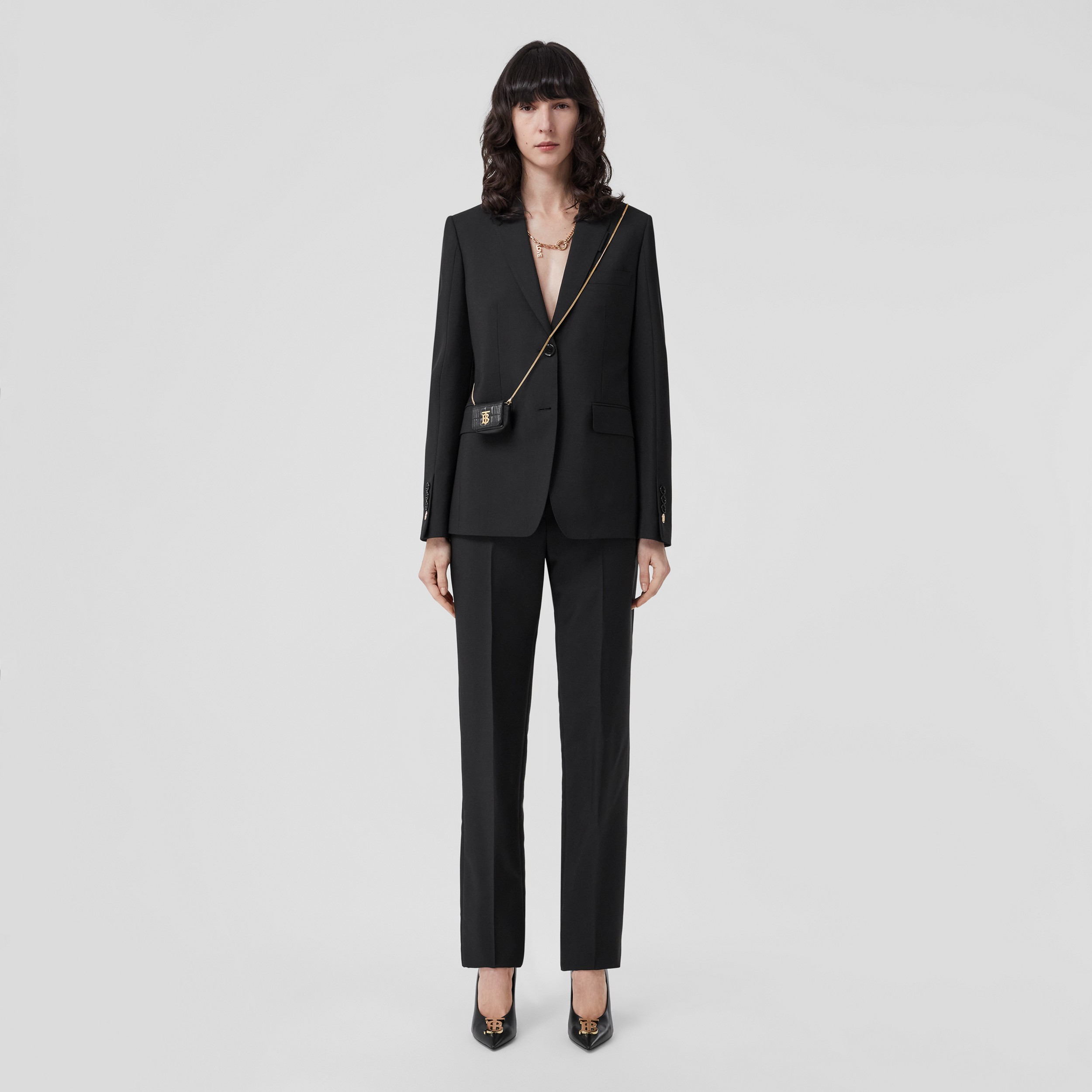 Mohair Wool Tailored Trousers in Black - Women | Burberry® Official - 3