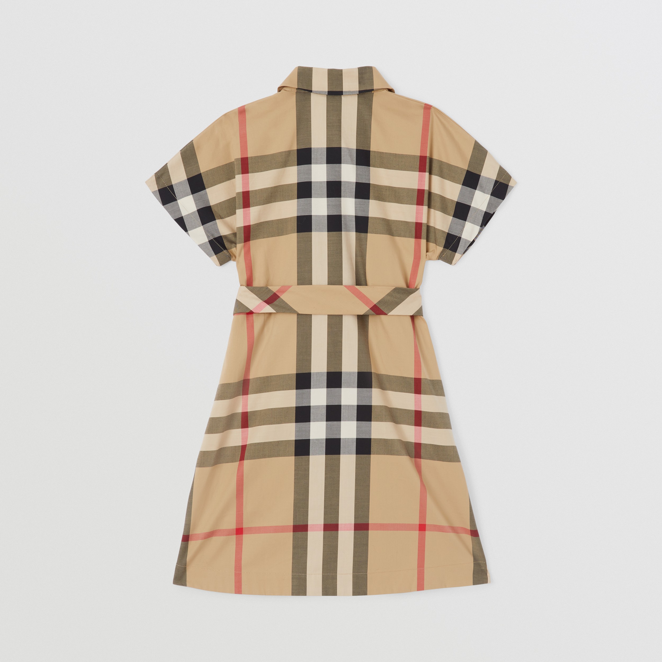 Check Stretch Cotton Tie-waist Shirt Dress in Archive Beige | Burberry® Official - 4