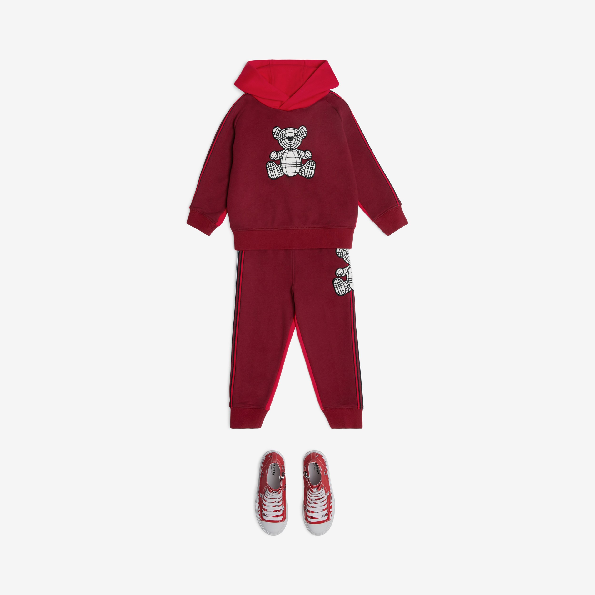 Pantaloni da jogging in cotone bicolore con applicazione orsetto Thomas (Rosso Granato Intenso) | Sito ufficiale Burberry® - 3
