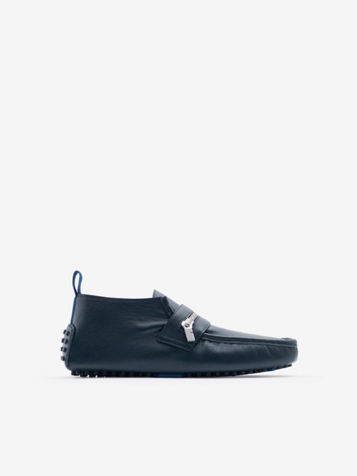 Burberry Leather Motor High Loafers In Blue