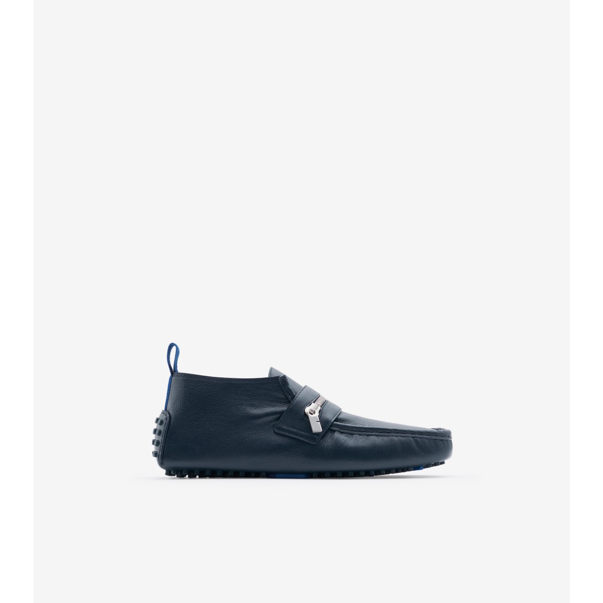 Shop Burberry Leather Motor High Loafers In Lake