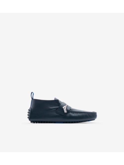 Shop Burberry Leather Motor High Loafers In Lake