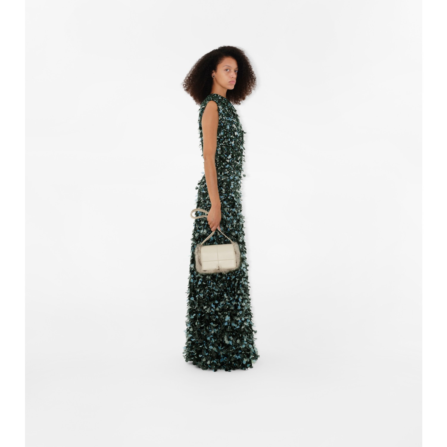 Vestido longo de viscose stretch com penas Pato Mulheres Burberry oficial