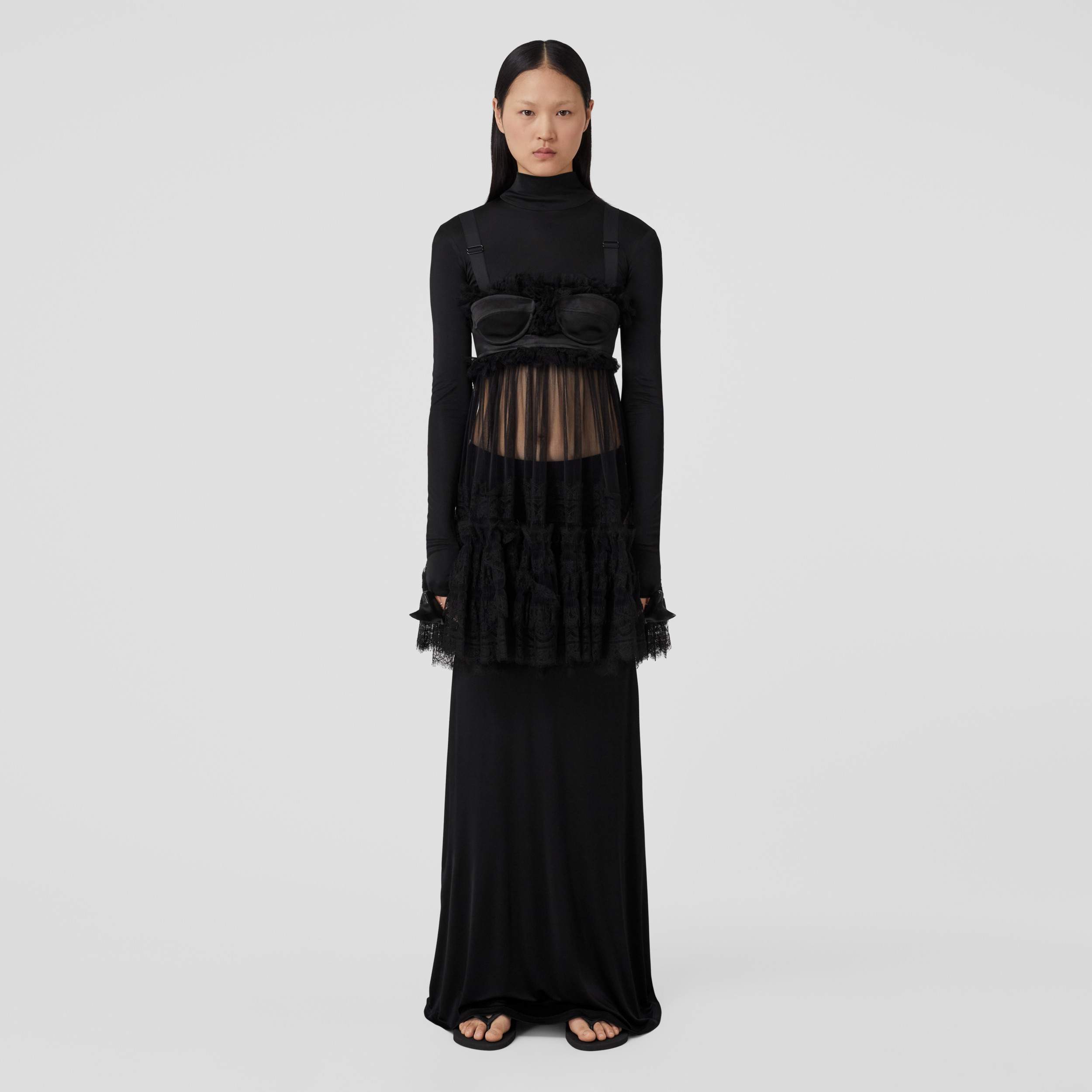 Long-sleeve Stretch Nylon Cropped Top in Black - Women | Burberry® Official - 4