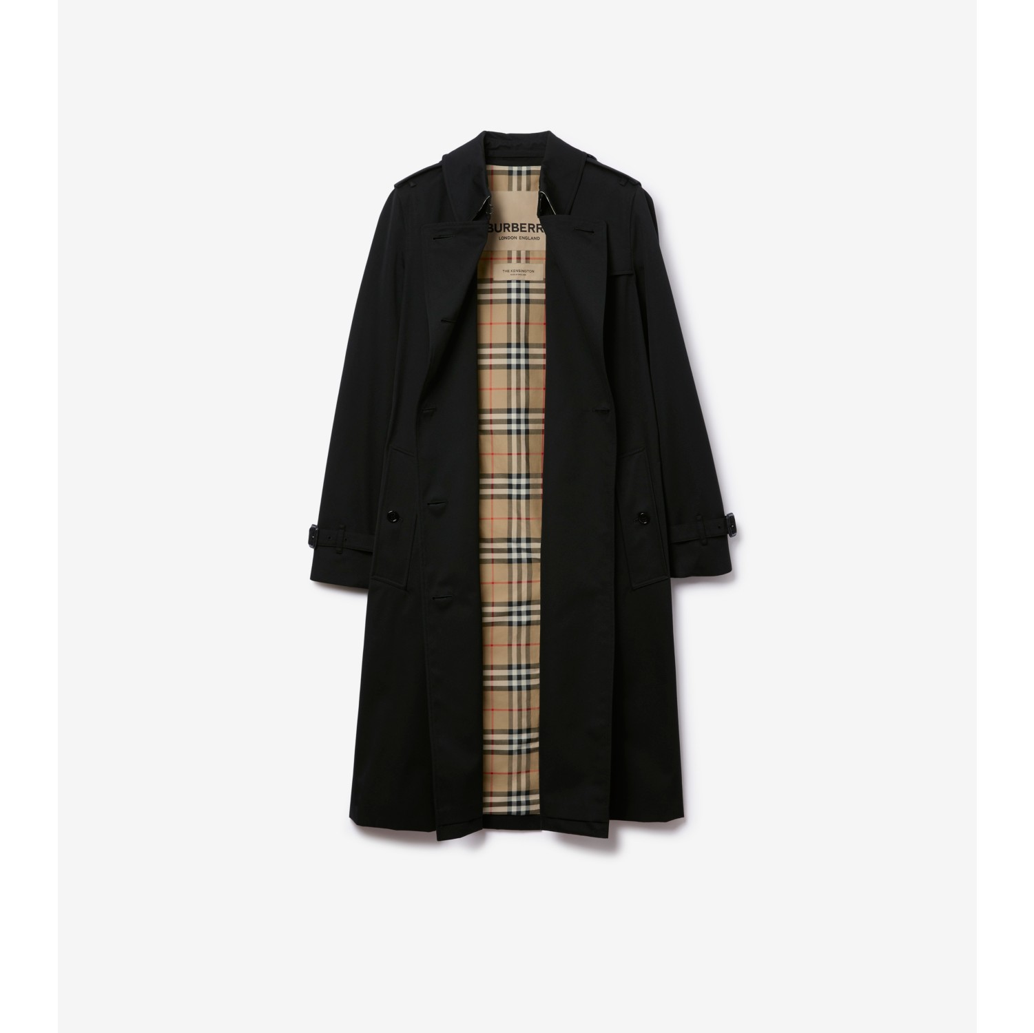 Long Kensington Heritage Trench Coat in Black Women Cotton Gabardine Burberry Official