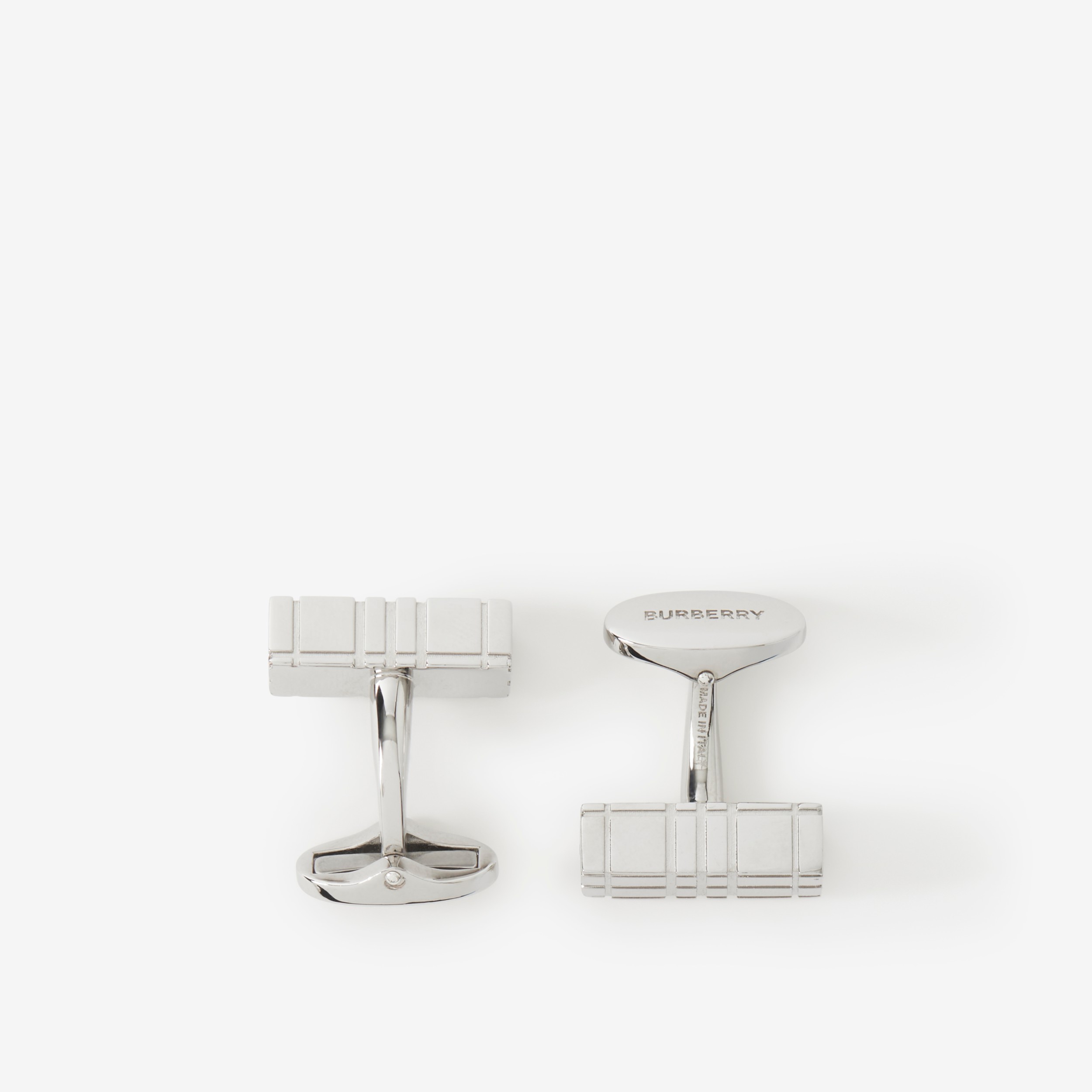Check Engraved Palladium-plated Cufflinks - Men | Burberry® Official - 2