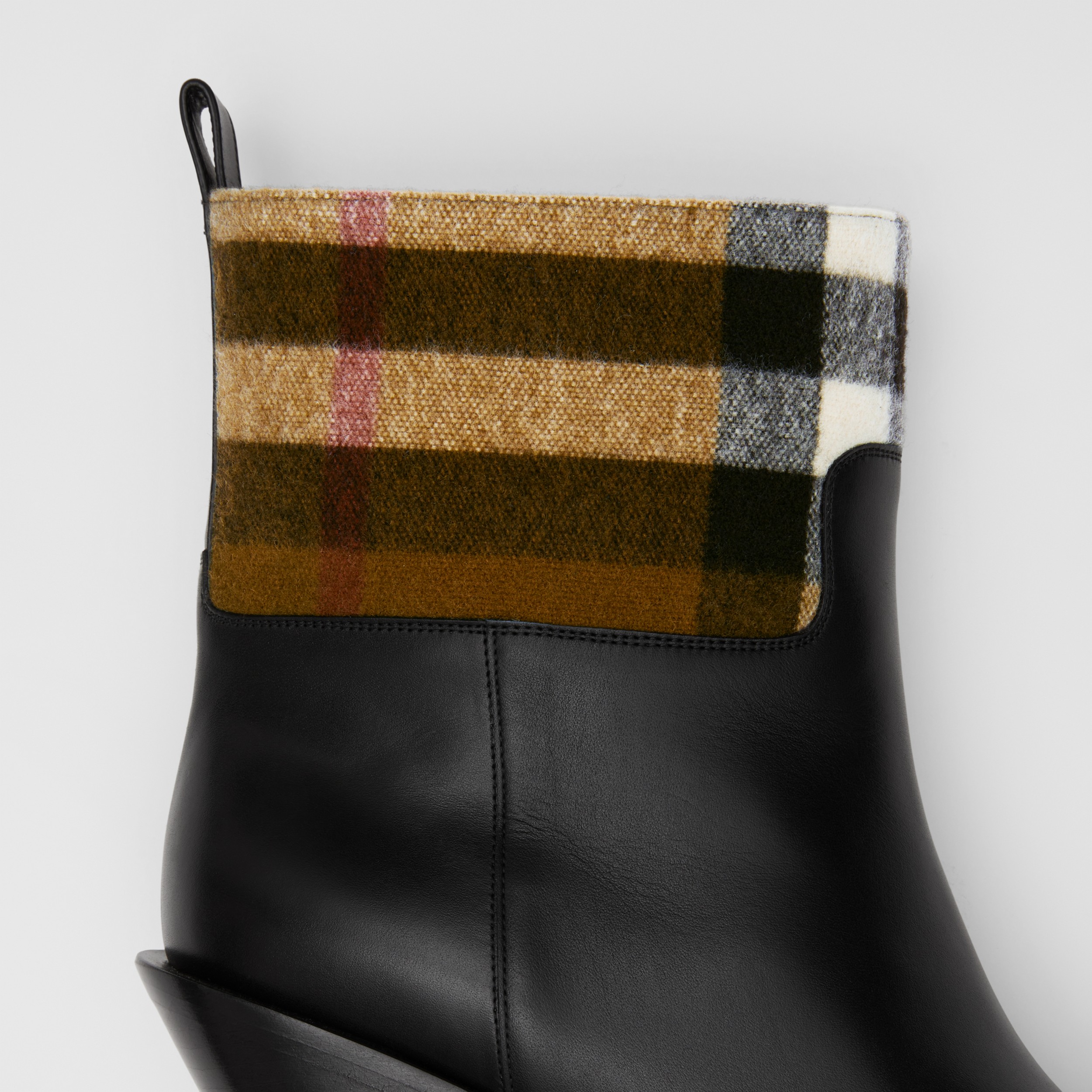 Check Panel and Leather Ankle Boots in Black/dark Birch Brown - Women | Burberry® Official - 2