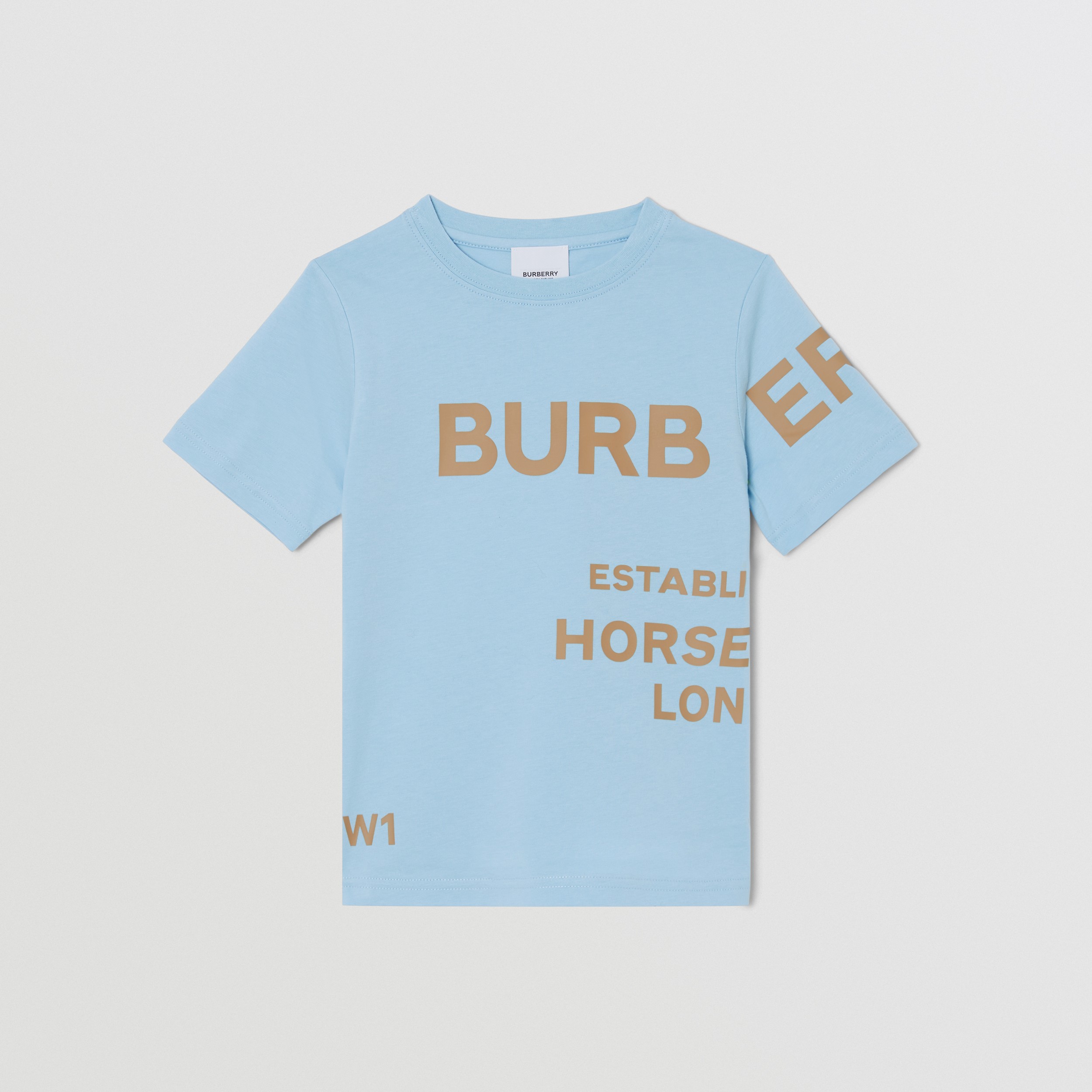 Horseferry Print Cotton T-shirt in Soft Porcelain Blue | Burberry® Official - 1