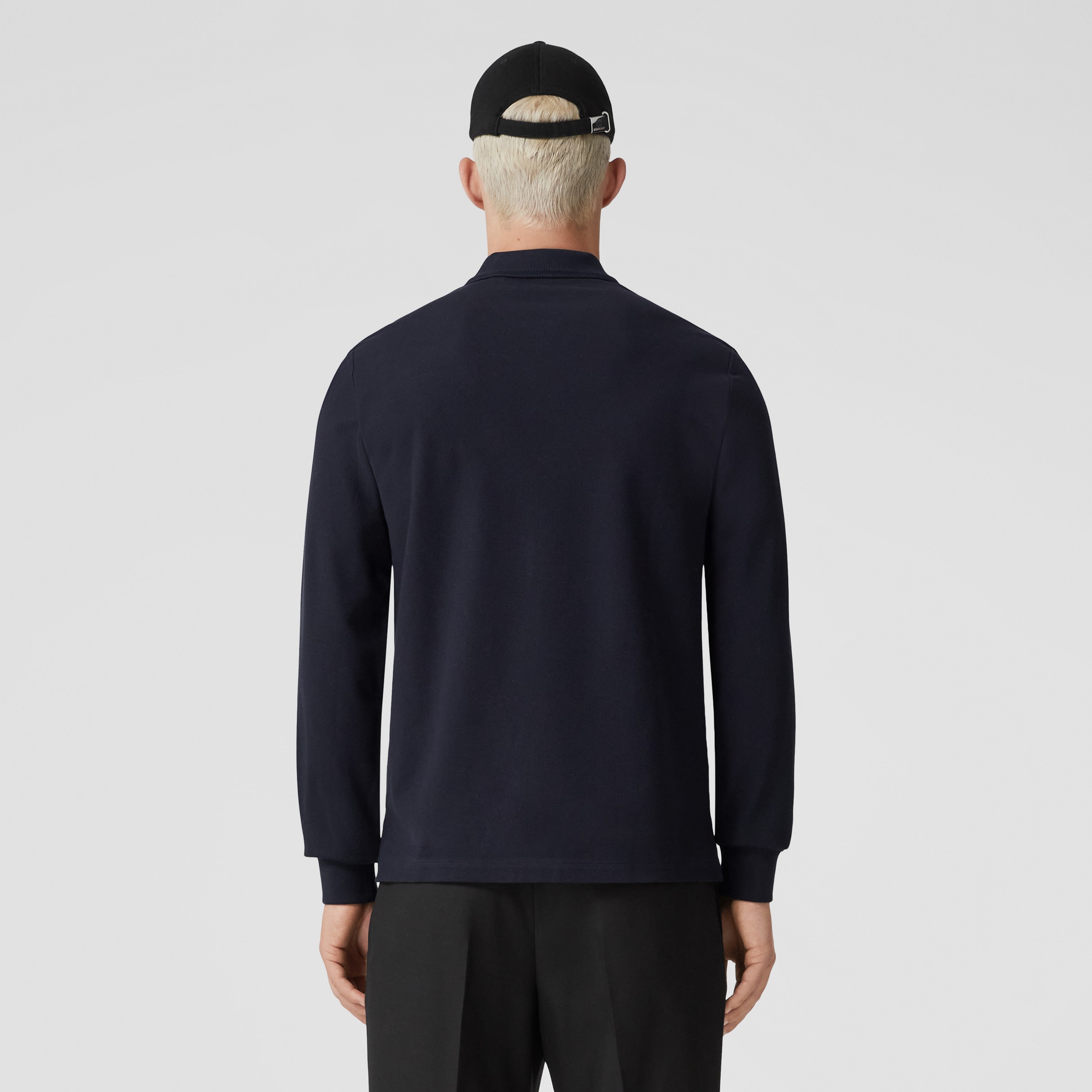 Long-sleeve Monogram Motif Cotton Piqué Polo Shirt in Coal Blue - Men | Burberry® Official - 3