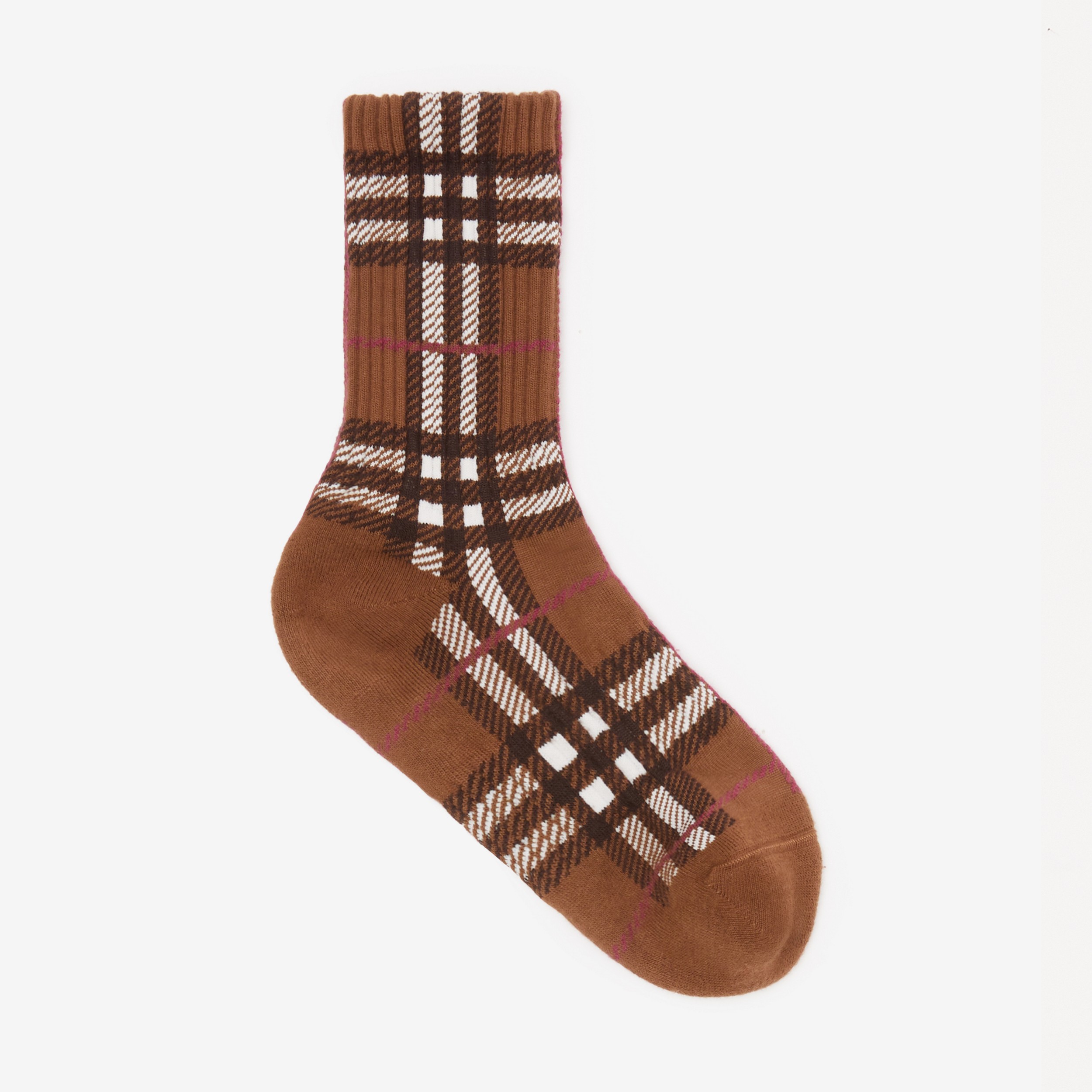 Check Intarsia Technical Stretch Cotton Socks in Dark Birch Brown | Burberry® Official - 1
