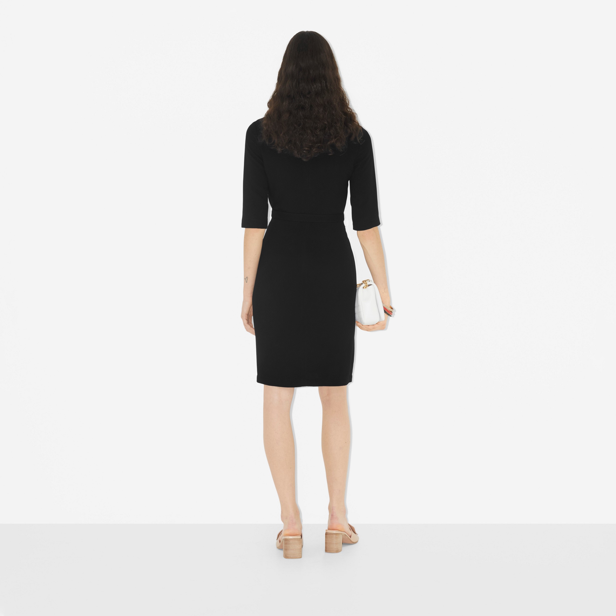 专属标识装饰粘胶纤维束带连衣裙 (黑色) - 女士 | Burberry® 博柏利官网 - 4