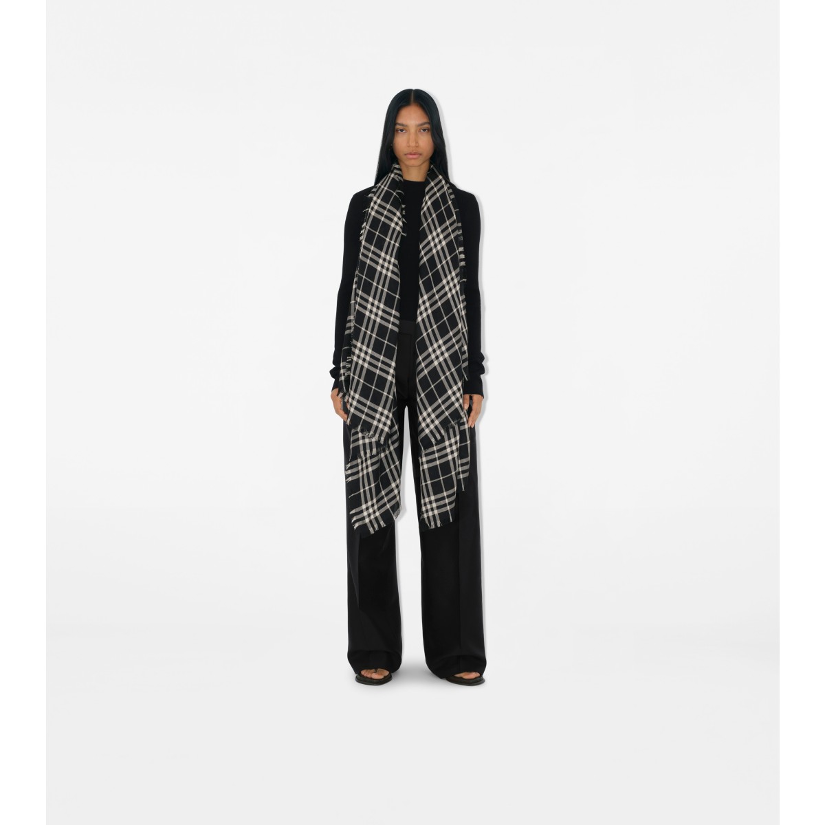  Check Cashmere Silk Scarf