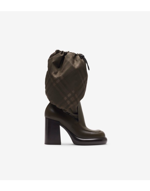 Leather and Nylon Blend Wedge Boots