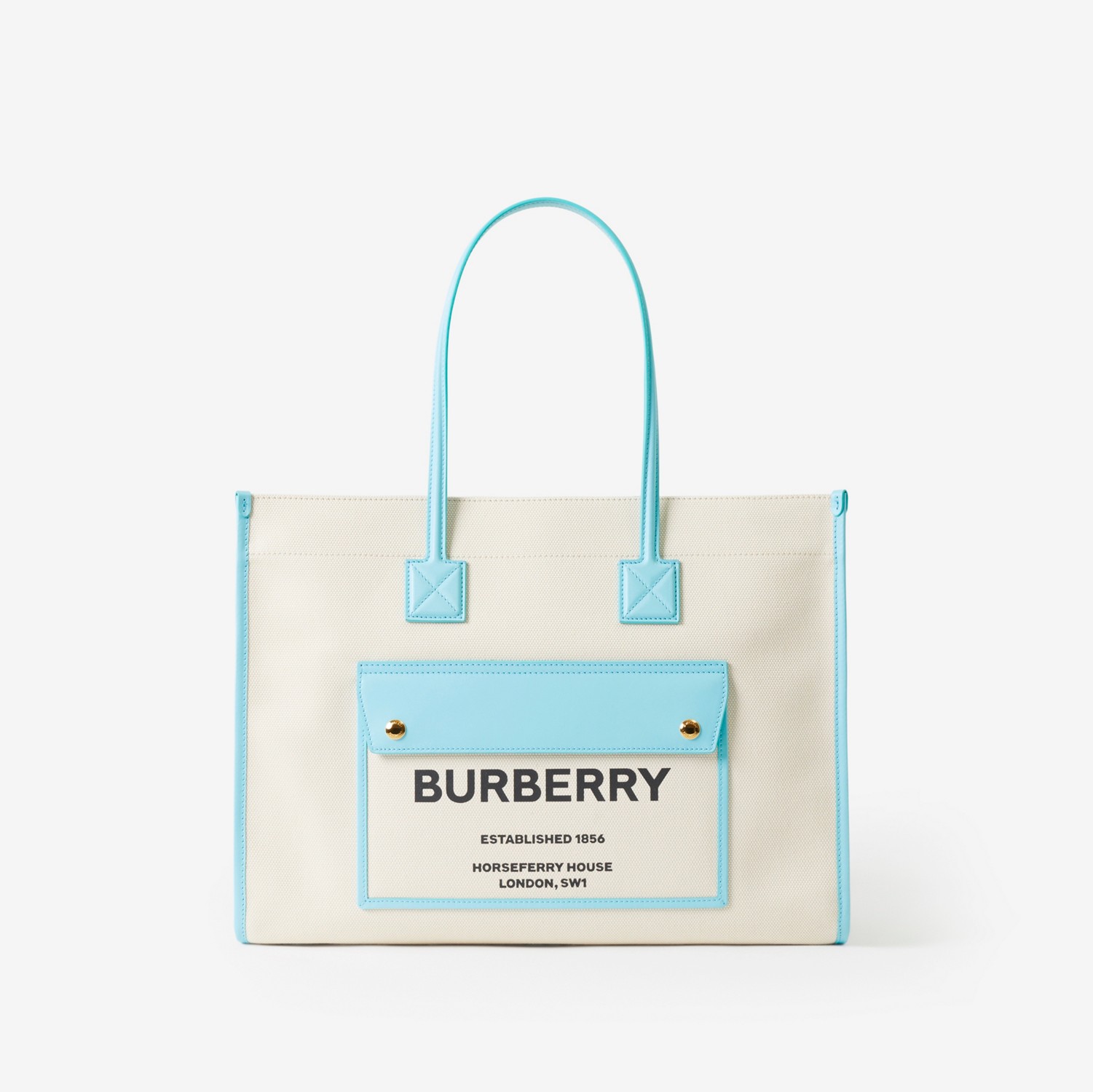 Medium Freya Tote in Natural/cool Sky Blue - Women | Burberry® Official