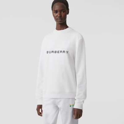 Logo Print Cotton Sweatshirt in White - Women | Burberry® Official