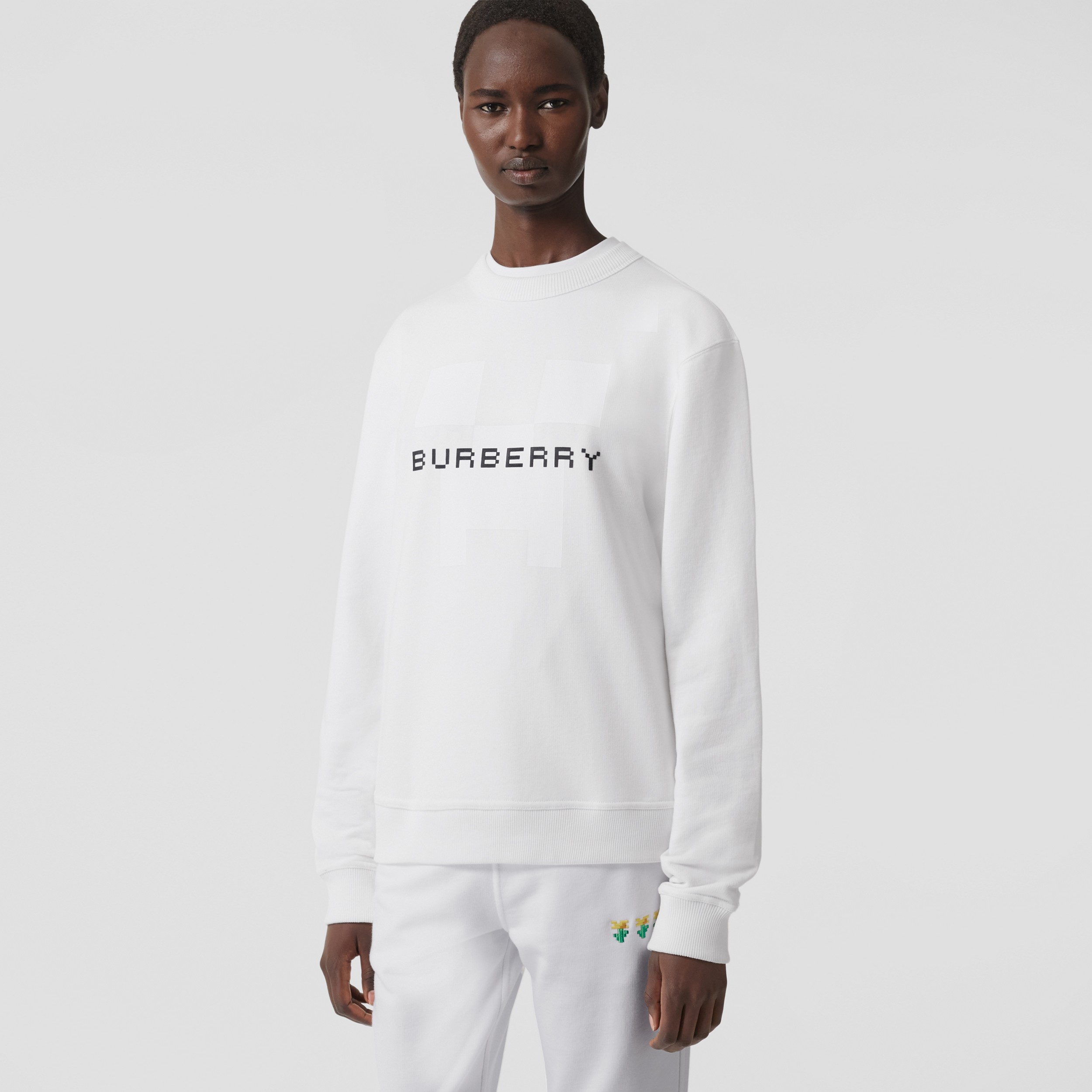Logo Print Cotton Sweatshirt in White - Women | Burberry® Official - 1