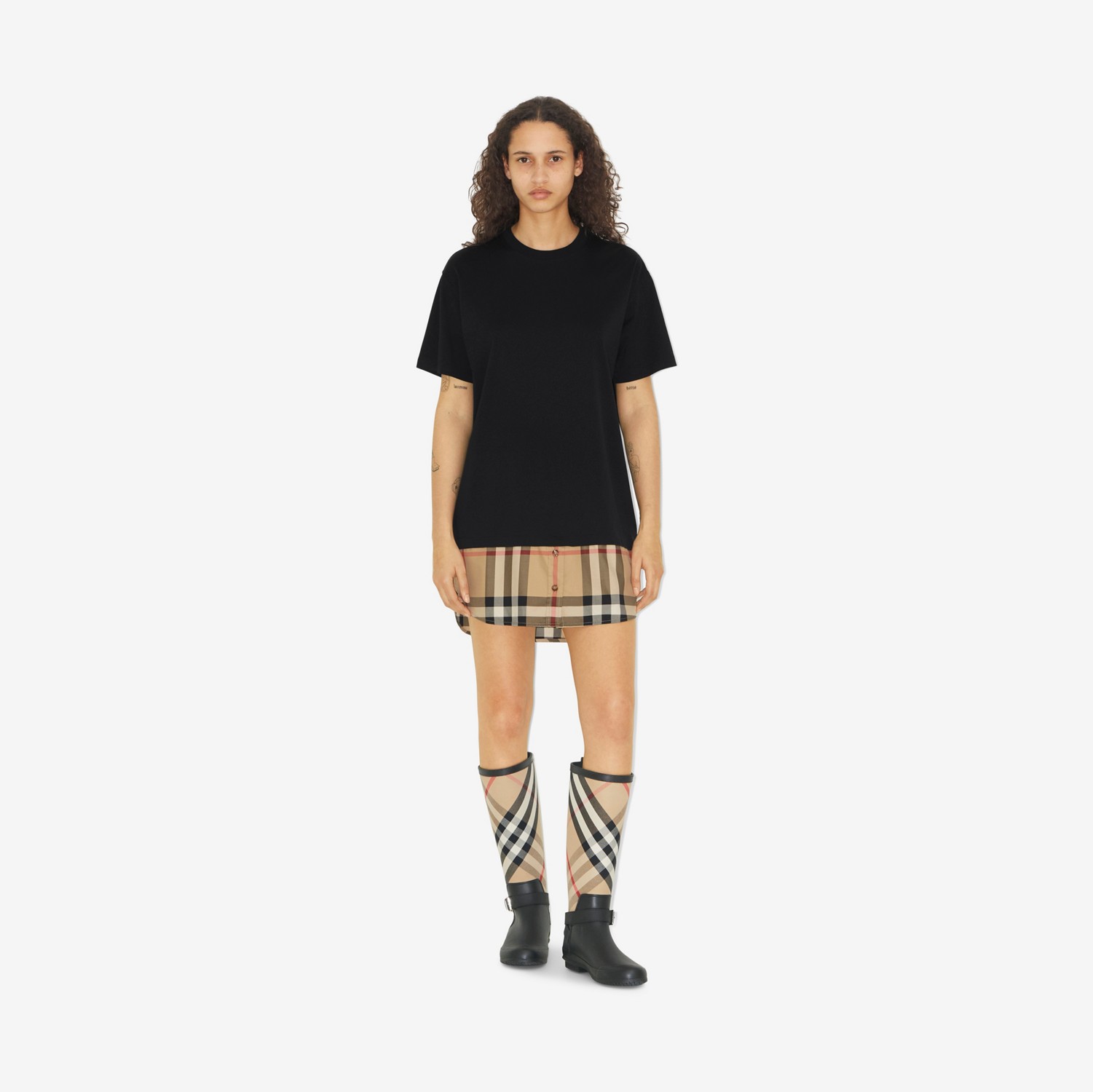 T-shirt oversize en coton avec Check (Noir) - Femme | Site officiel Burberry®