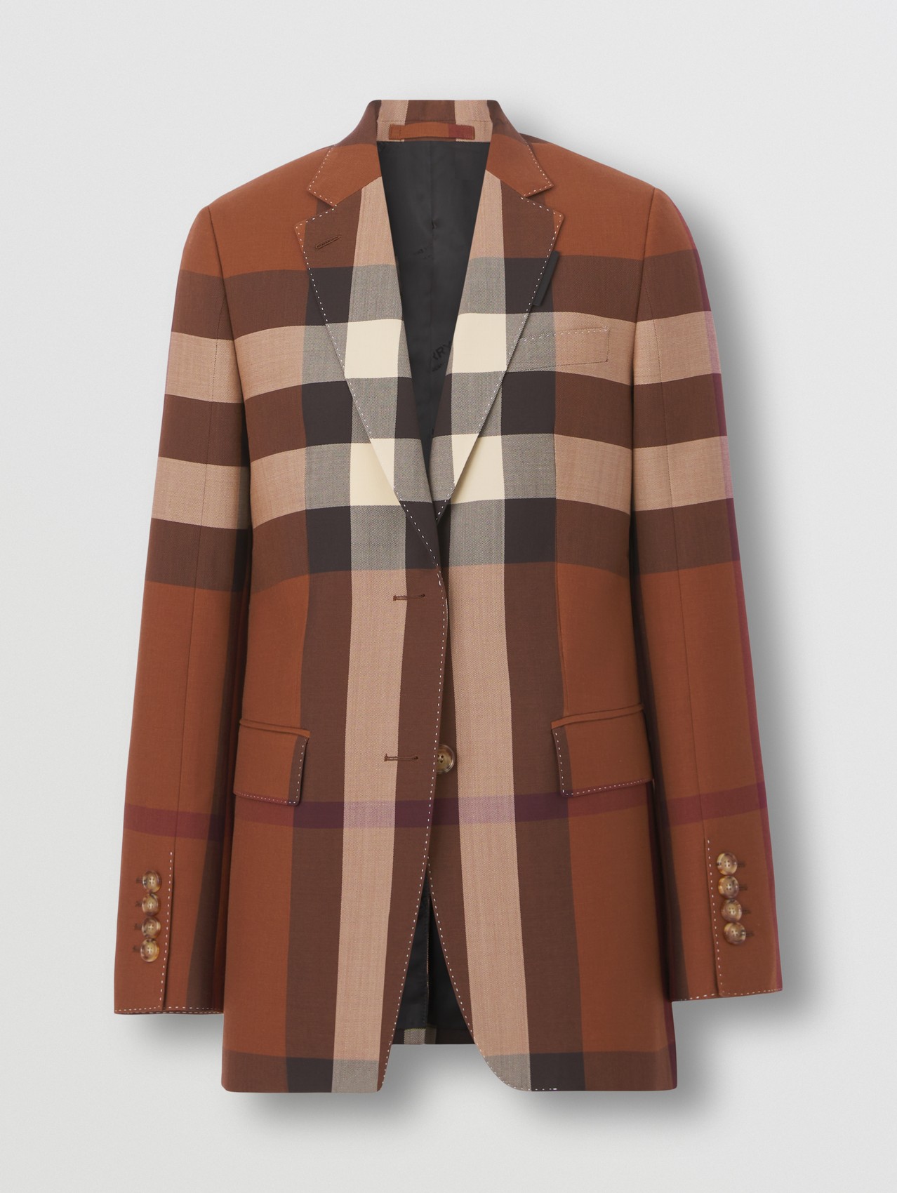 Check Wool Tailored Jacket in Dark Birch Brown