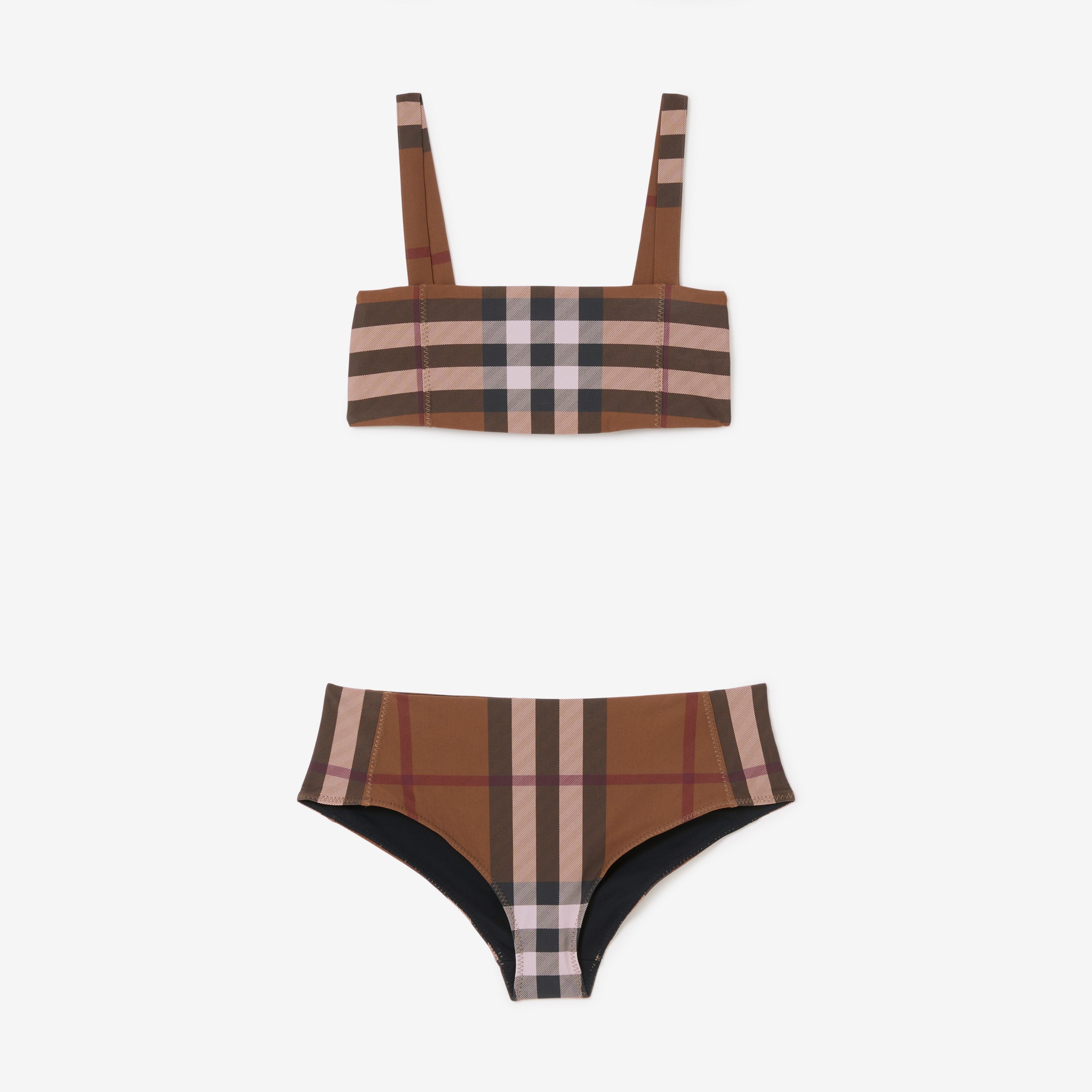 Bikini con scollo quadrato in nylon stretch con motivo tartan (Marrone Betulla) - Donna | Sito ufficiale Burberry® - 1
