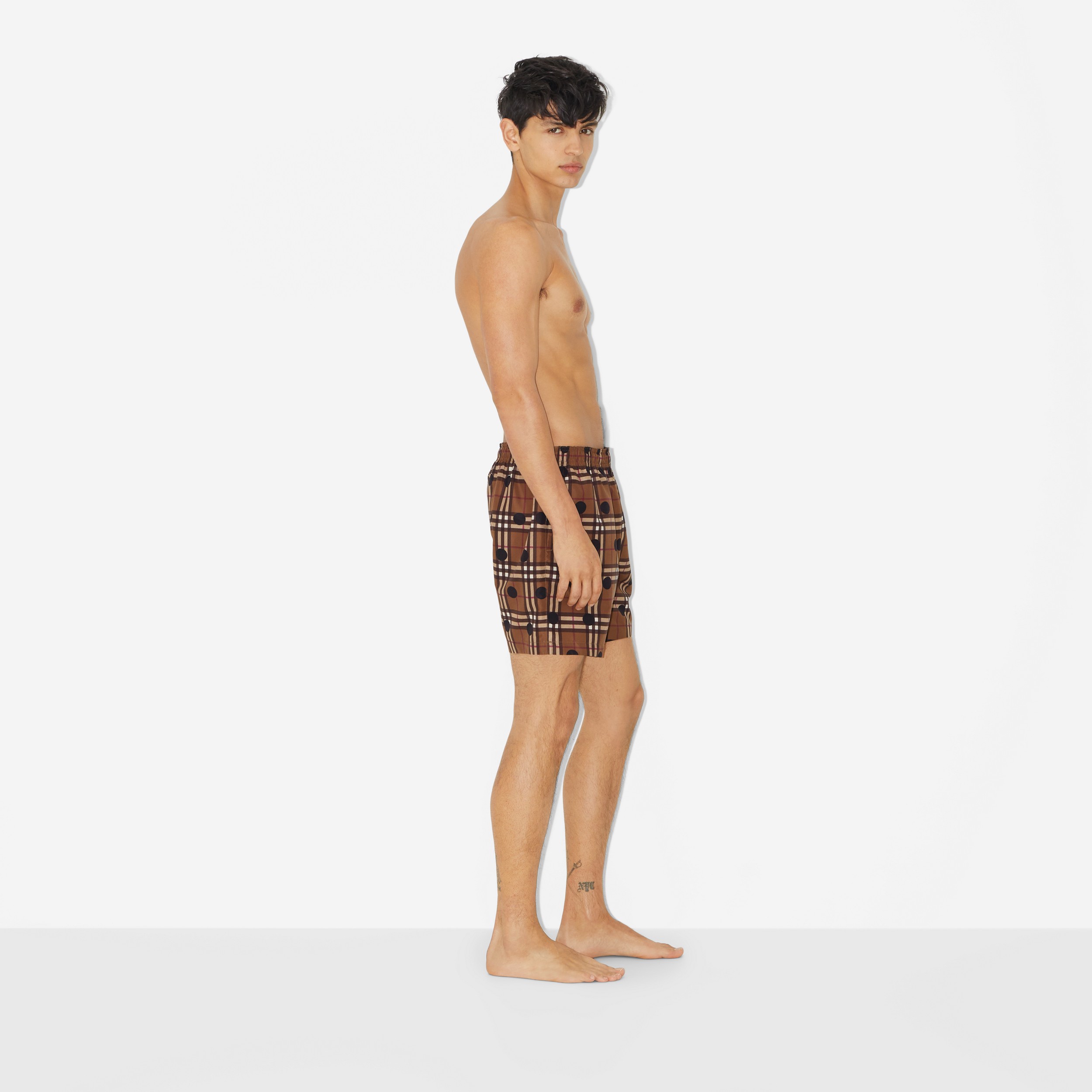 Polka Dot Vintage Check Print Swim Shorts in Birch Brown - Men | Burberry® Official - 3