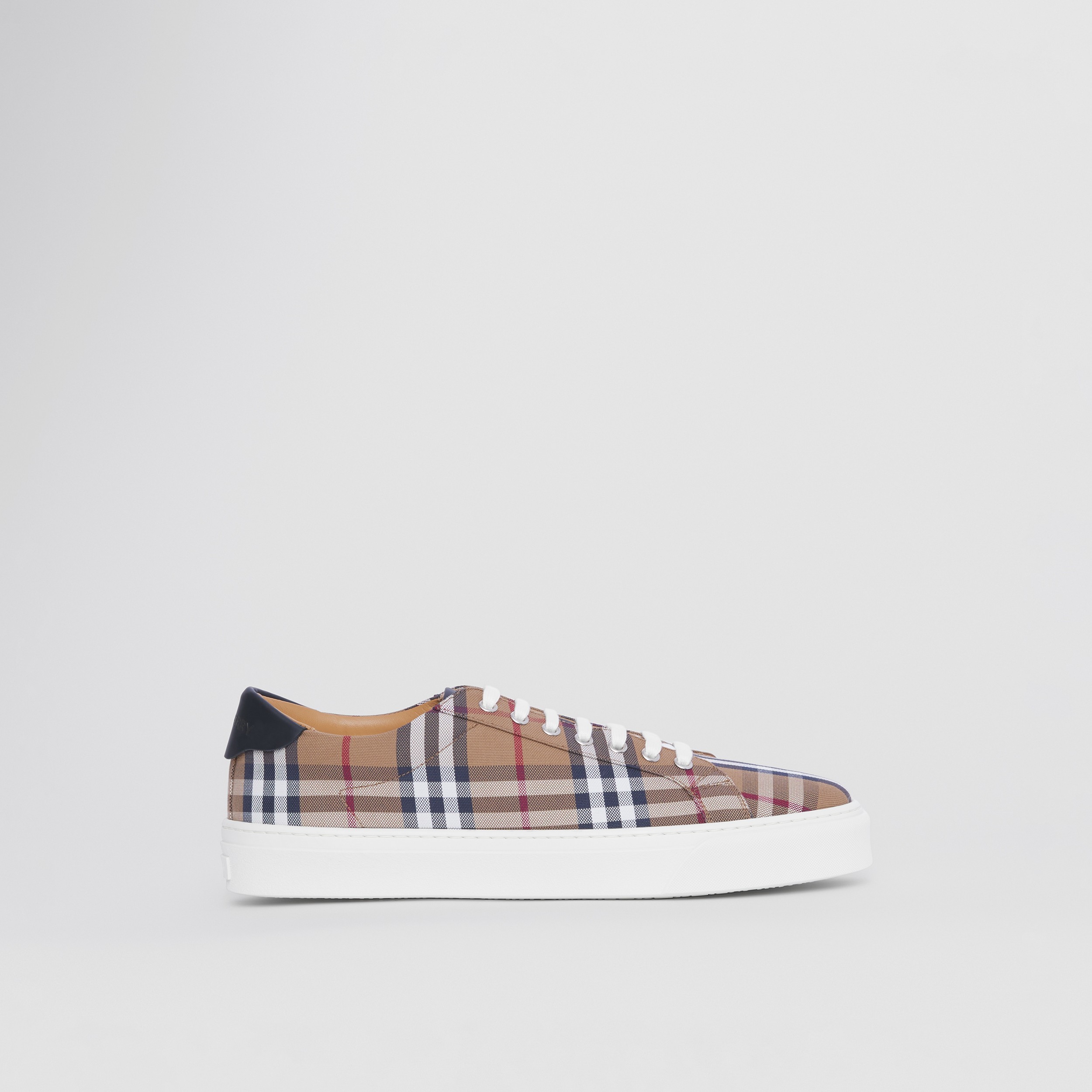 Check Cotton and Leather Sneakers in Birch Brown - Men | Burberry® Official - 1