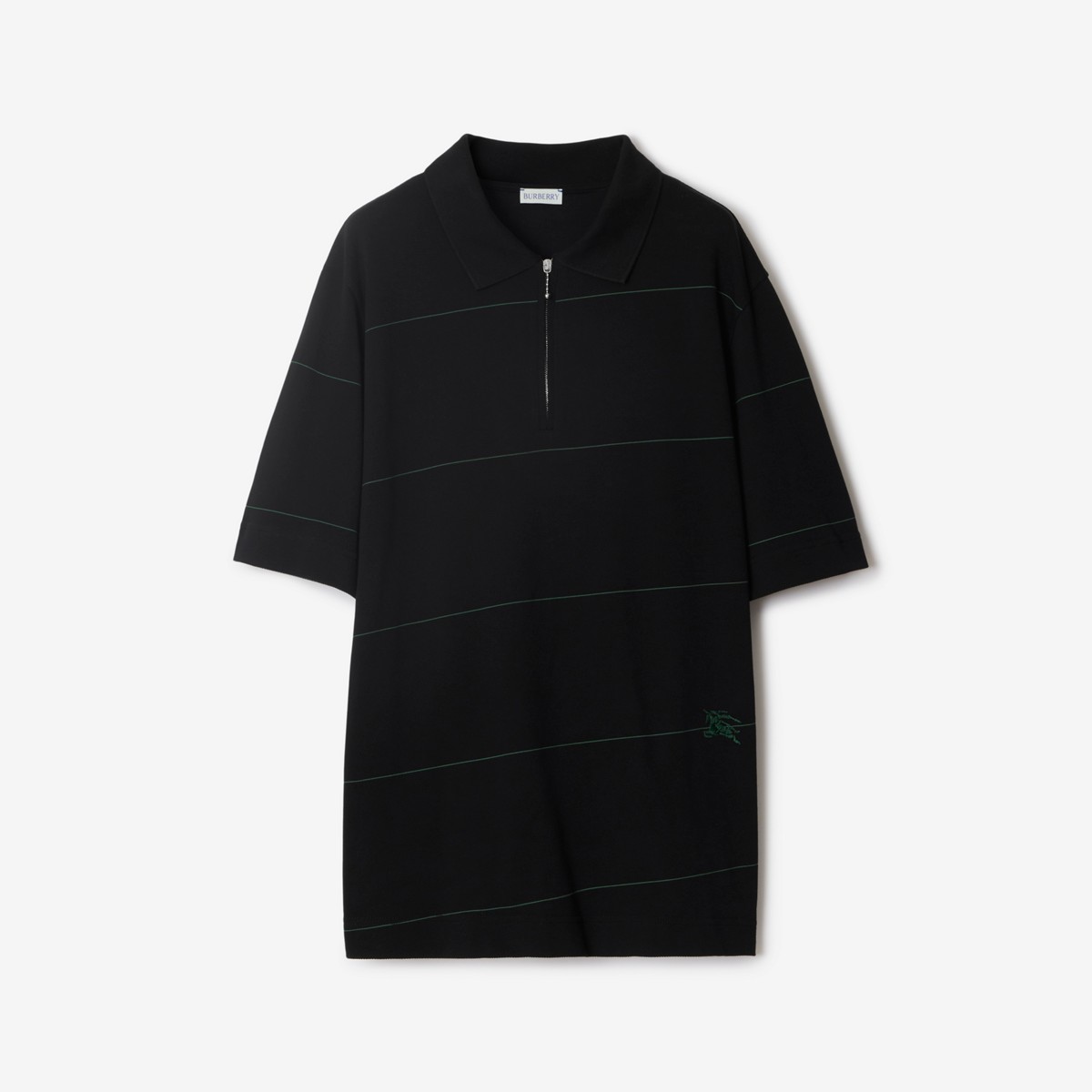 Burberry Striped Cotton Polo Shirt In Black