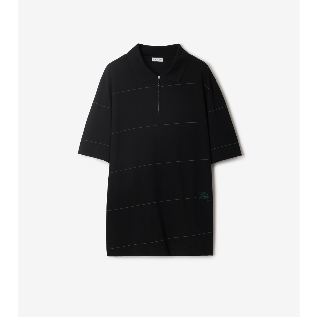 Burberry Striped Cotton Polo Shirt In Black