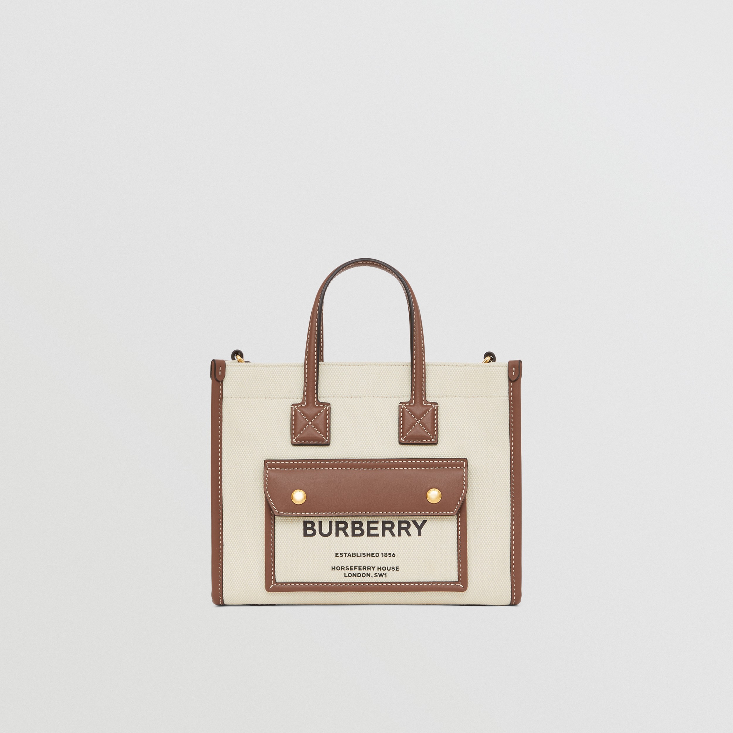 Mini Two-tone Canvas and Leather Freya Tote in Natural/tan - Women | Burberry® Official - 1