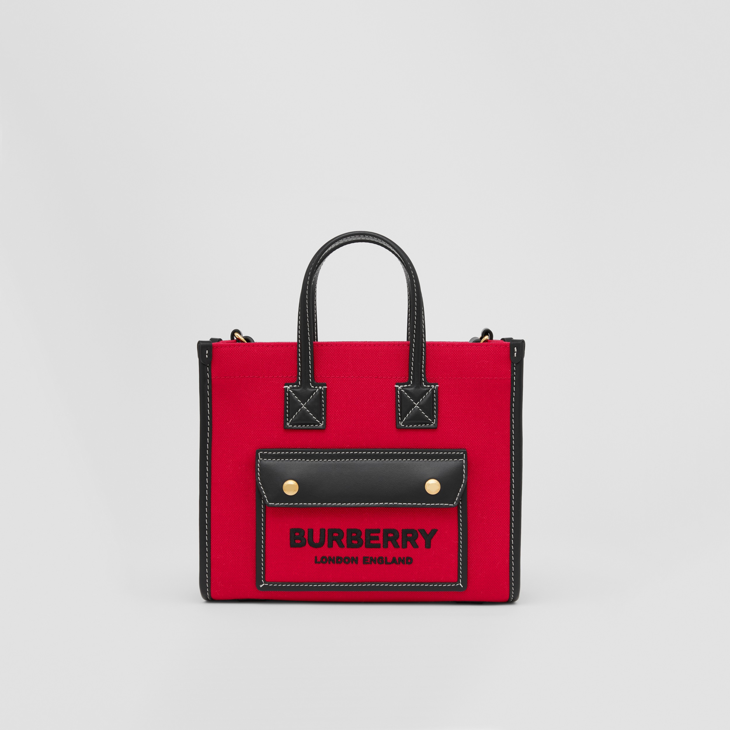 Two-tone Canvas and Leather Mini Freya Tote in Red/black - Women | Burberry® Official - 1