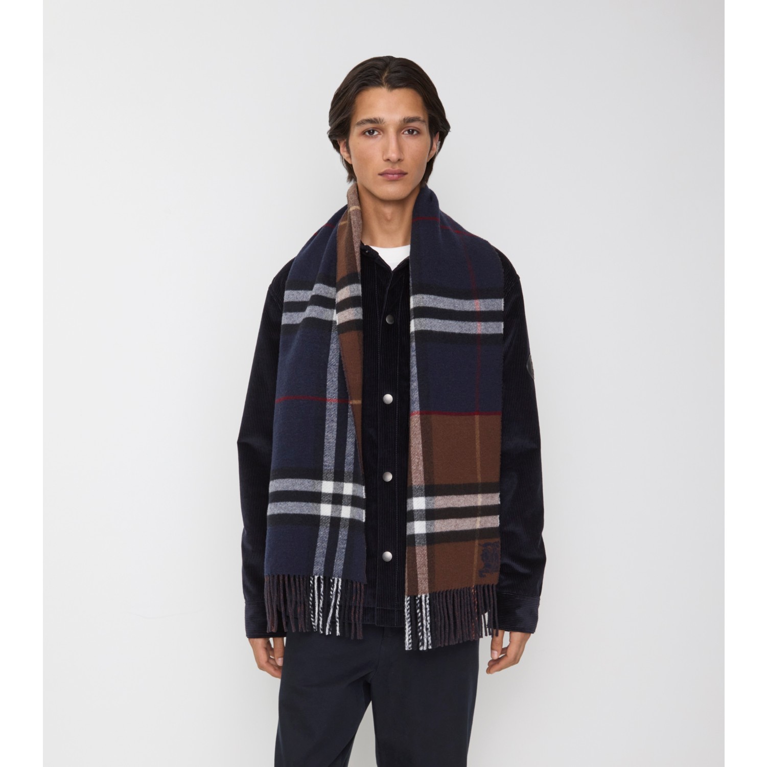 Contrast Check Cashmere Scarf