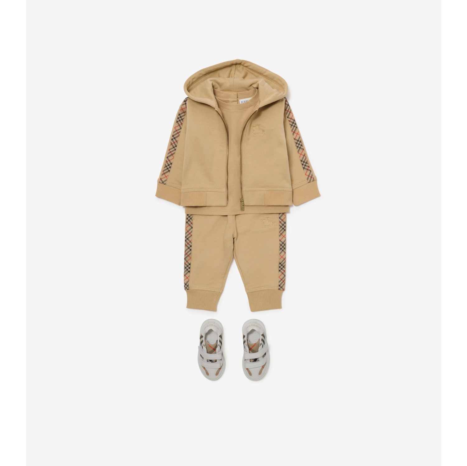 Check Trim Cotton Zip Hoodie in Sand beige | Burberry® Official