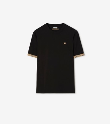 BURBERRY Tシャツ Check Trim Cotton T-shirt in Black - Men | Burberry® Official