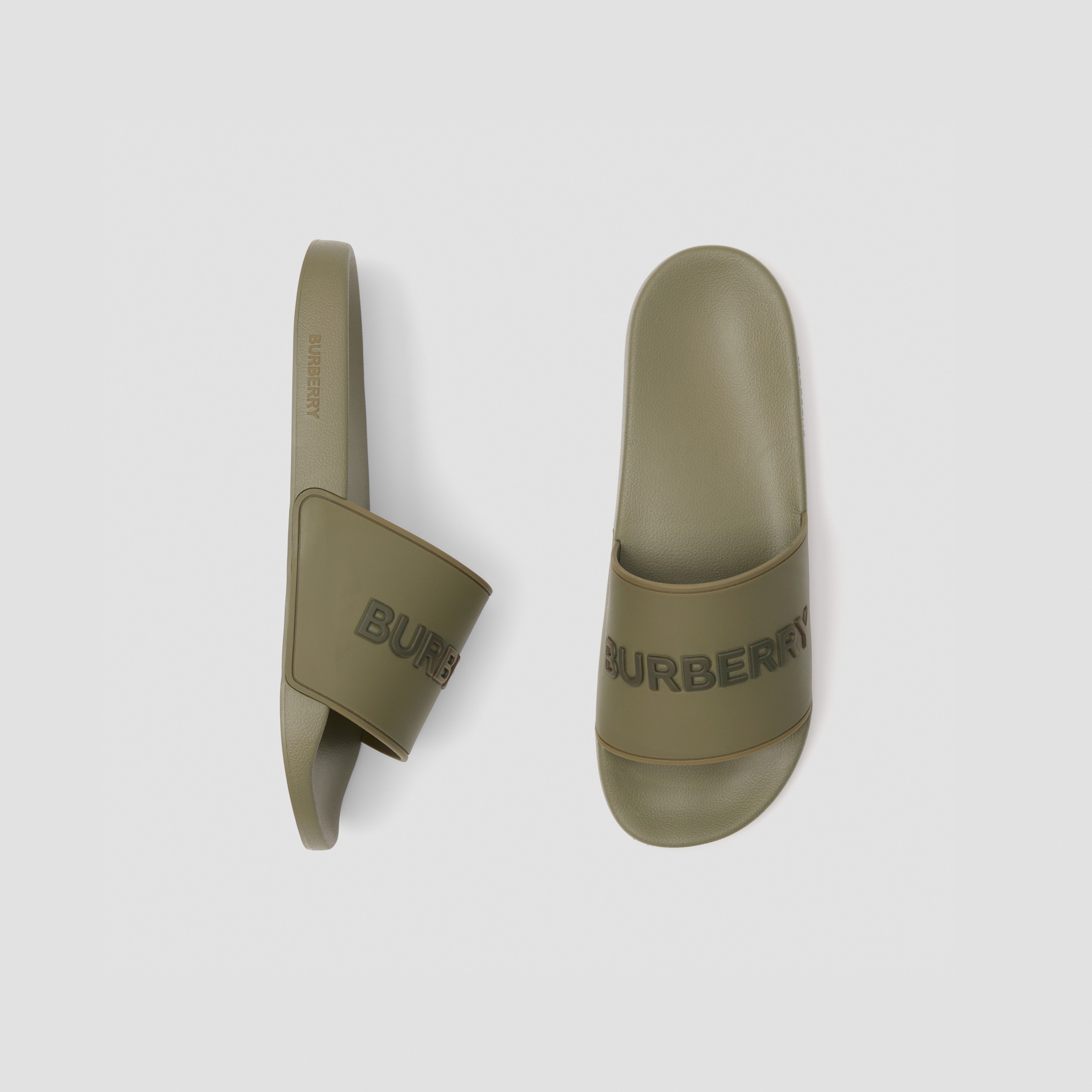 Logo Detail Two-tone Slides in Dark Fern Green - Men | Burberry® Official - 1