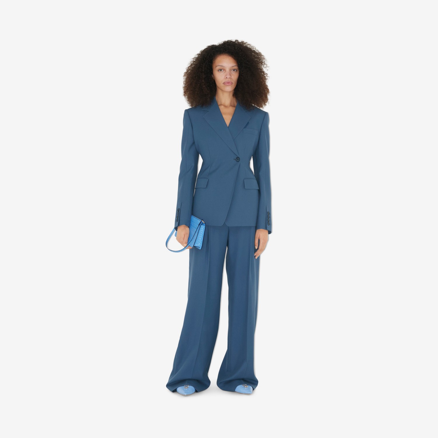 Calças estilo pantalona de lã (Azul Marinho Suave) - Mulheres | Burberry® oficial