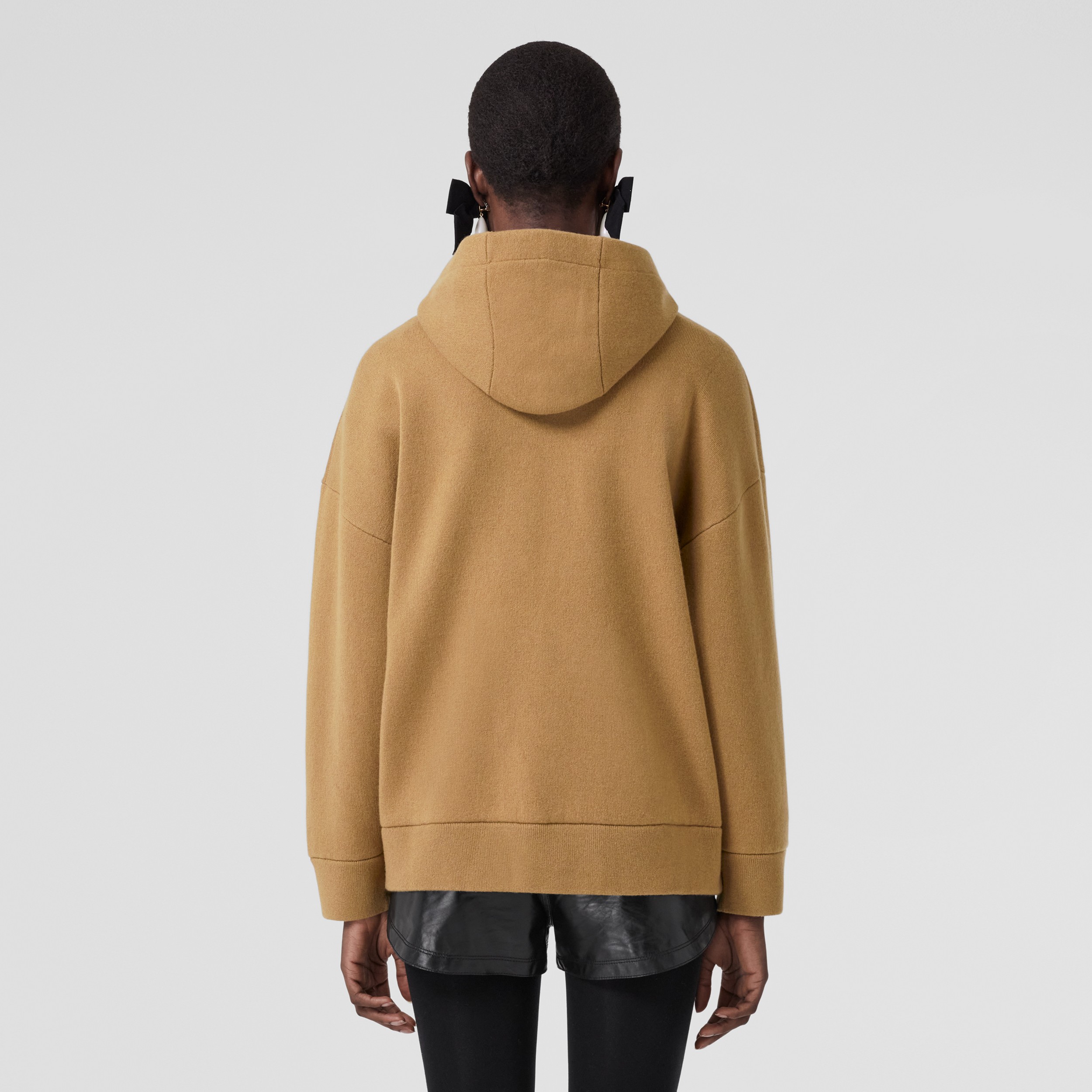 Embroidered Oak Leaf Crest Oversized Hoodie in Camel - Women | Burberry® Official - 3