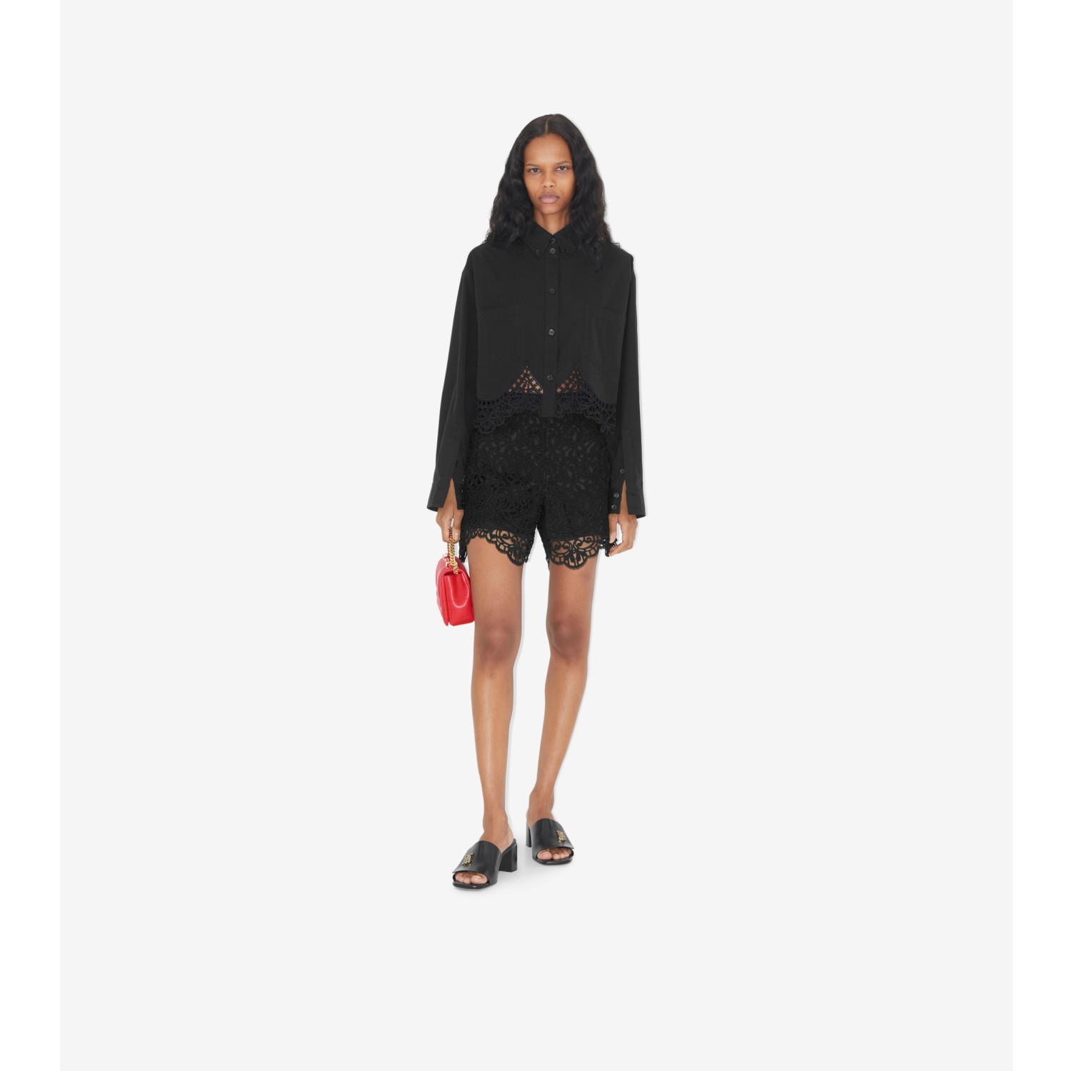 Macramé Lace Shorts in Black - Women | Burberry® Official