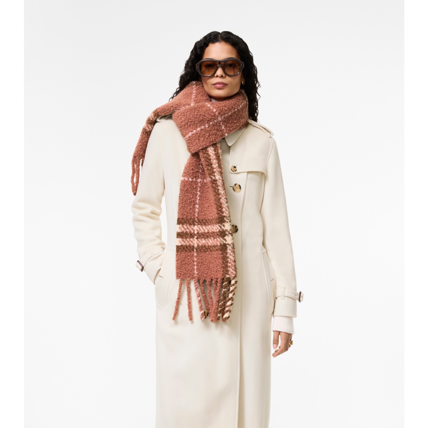 Check Alpaca Wool Blend Bouclé Scarf