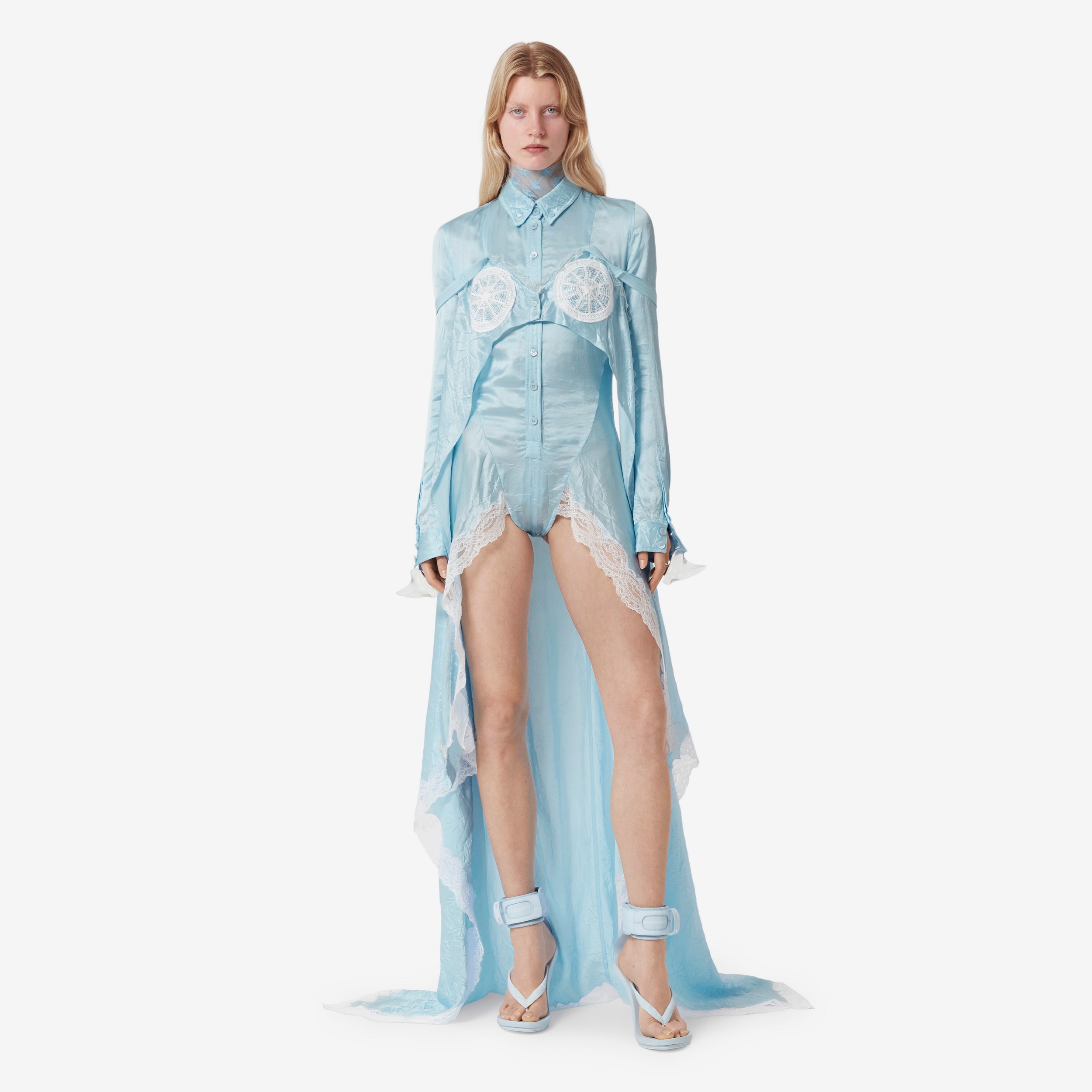 Body à col montant en tulle stretch avec emblème du Cavalier (Bleu Glacier) - Femme | Site officiel Burberry® - 2