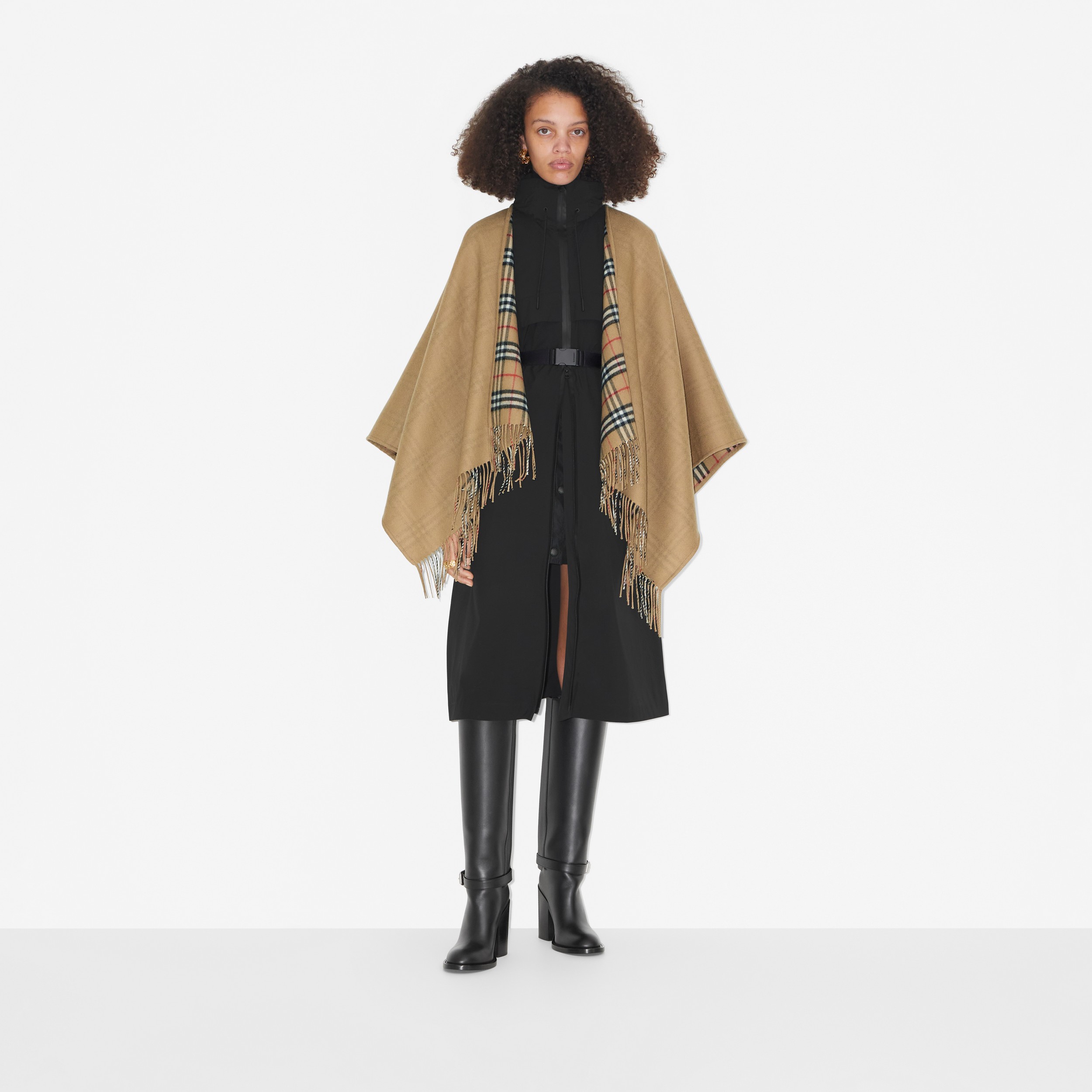 Check Wool Reversible Cape in Archive Beige - Women | Burberry® Official - 2